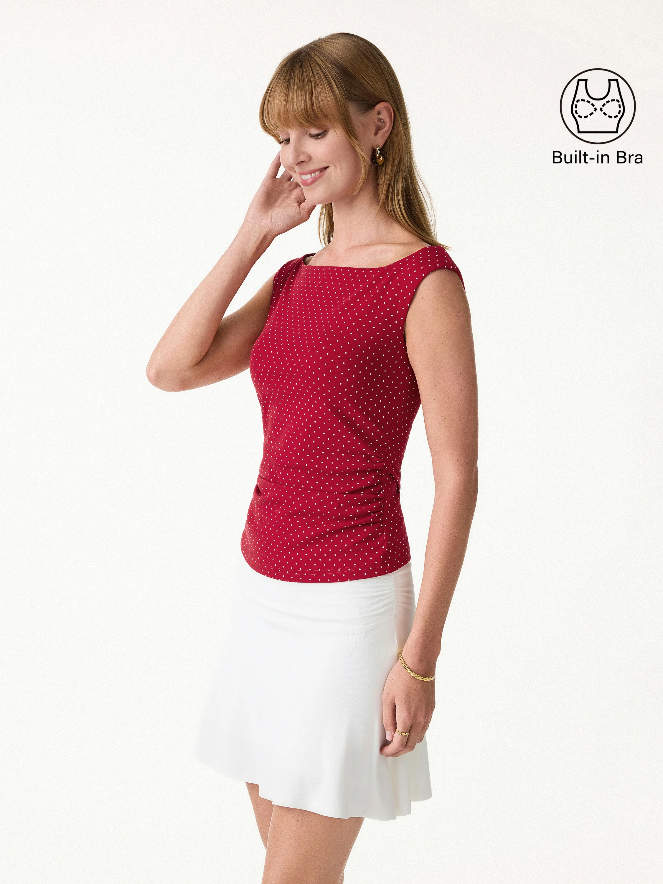 Stretch Cotton Polka Dot Boatneck Ruched Bra Top Limited Edition - Image 6