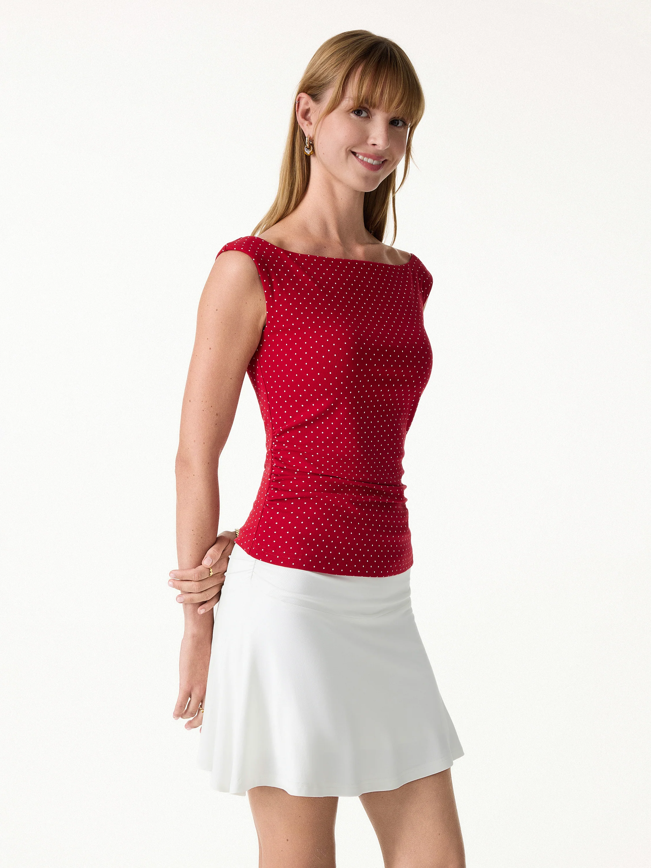 Stretch Cotton Polka Dot Boatneck Ruched Bra Top Limited Edition - Image 7
