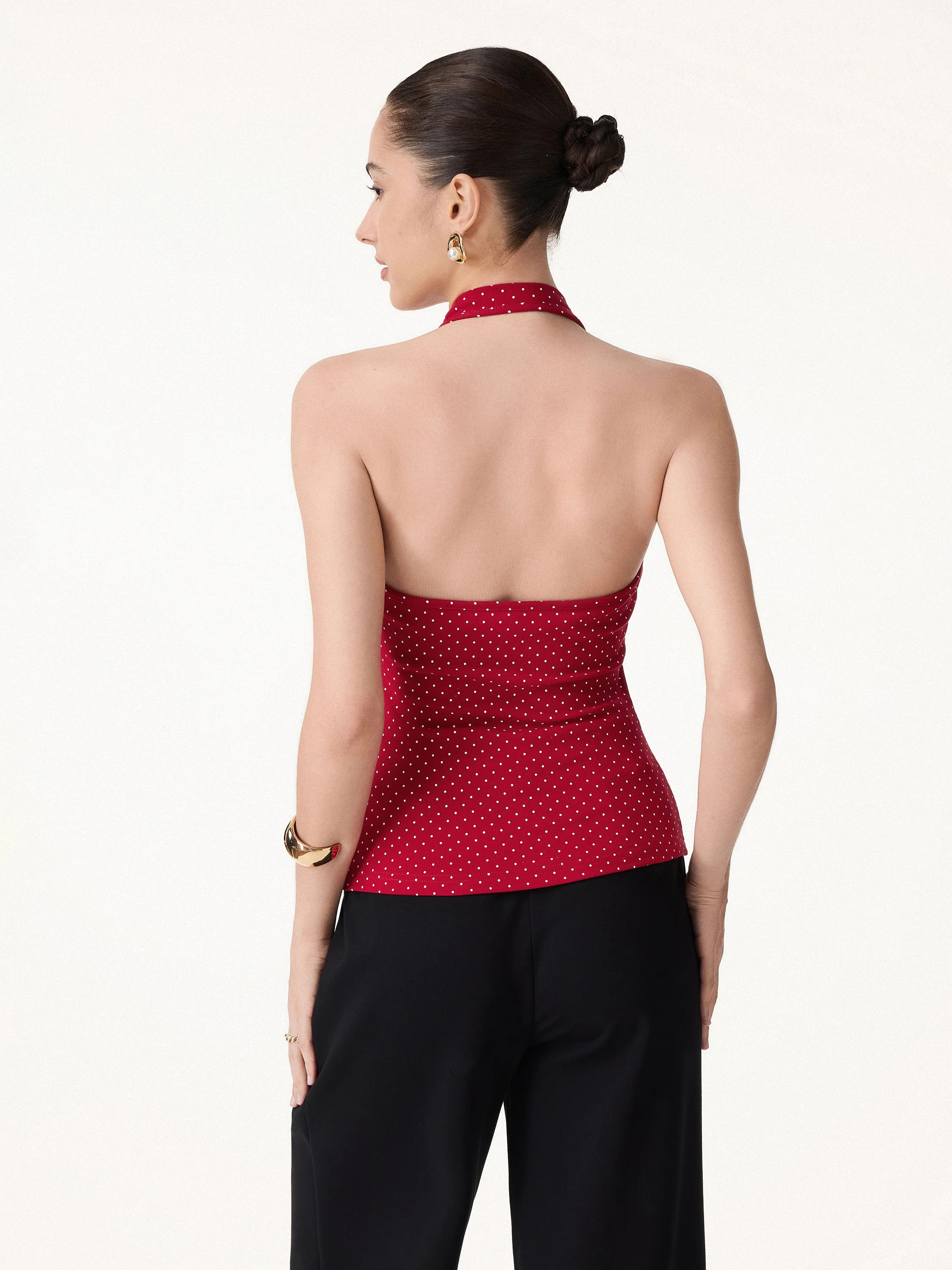 Stretch Cotton Polka Dot Halter Neck Open Back Bra Top - Image 9