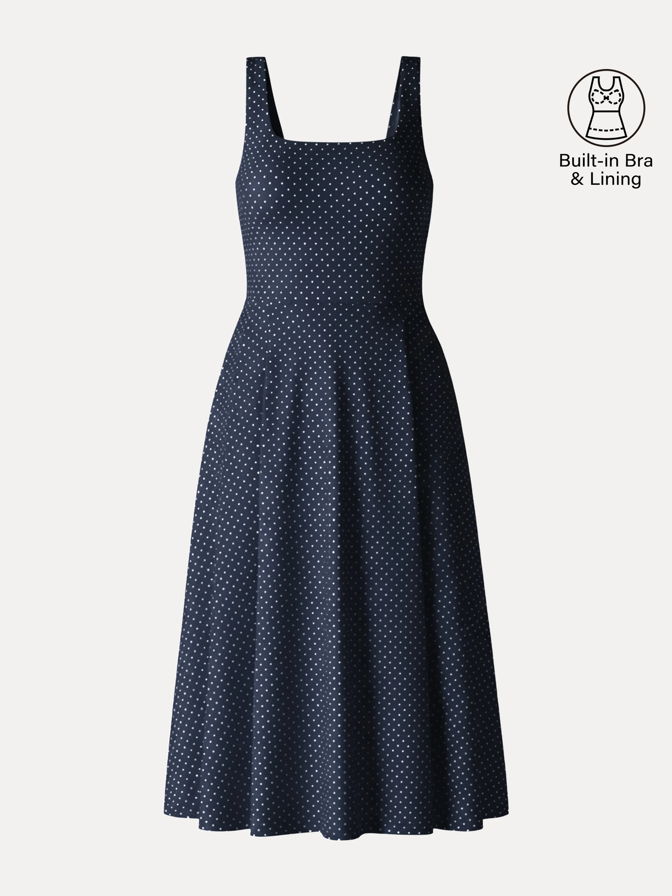 Stretch Cotton Polka Dot Square Neck Midi Bra Dress with Pockets Limited Edition - Image 14