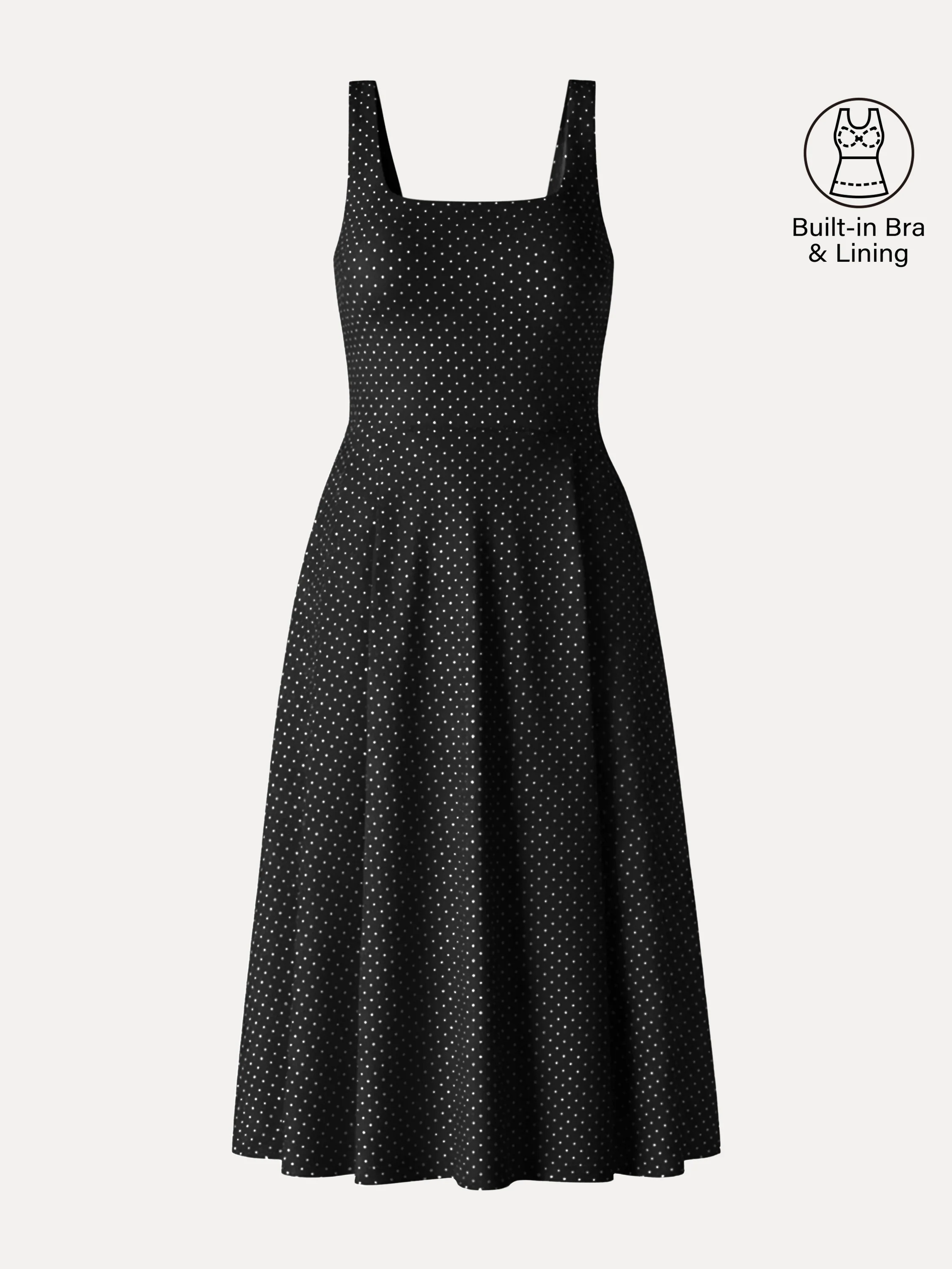Stretch Cotton Polka Dot Square Neck Midi Bra Dress with Pockets Limited Edition - Image 15