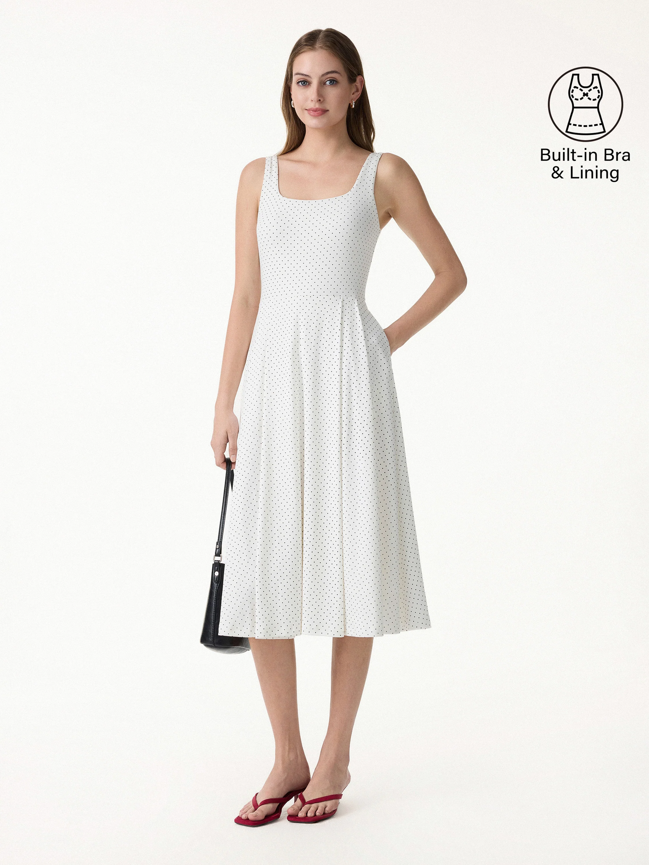 Stretch Cotton Polka Dot Square Neck Midi Bra Dress with Pockets Limited Edition - Image 2