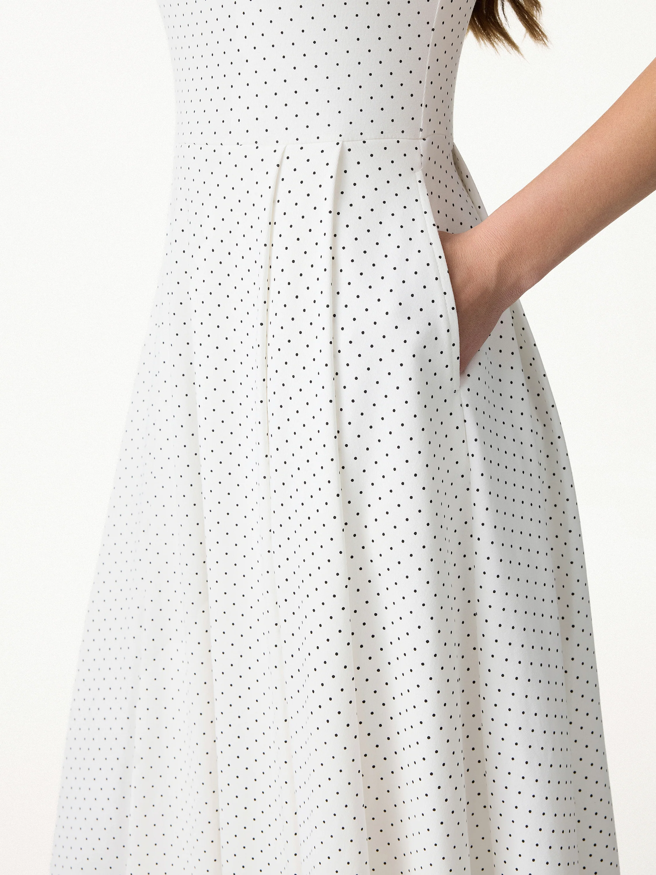 Stretch Cotton Polka Dot Square Neck Midi Bra Dress with Pockets Limited Edition - Image 4