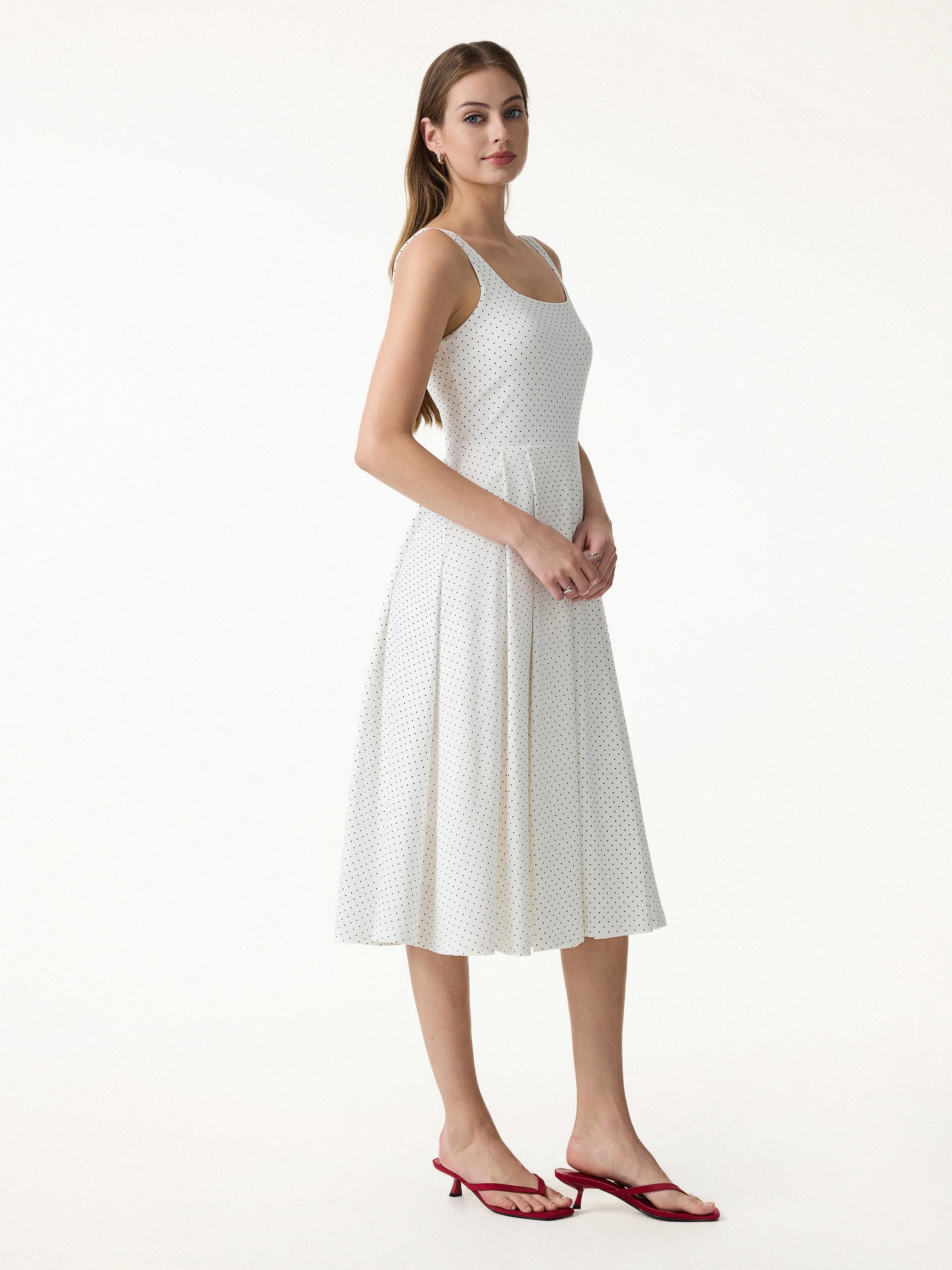 Stretch Cotton Polka Dot Square Neck Midi Bra Dress with Pockets Limited Edition - Image 7