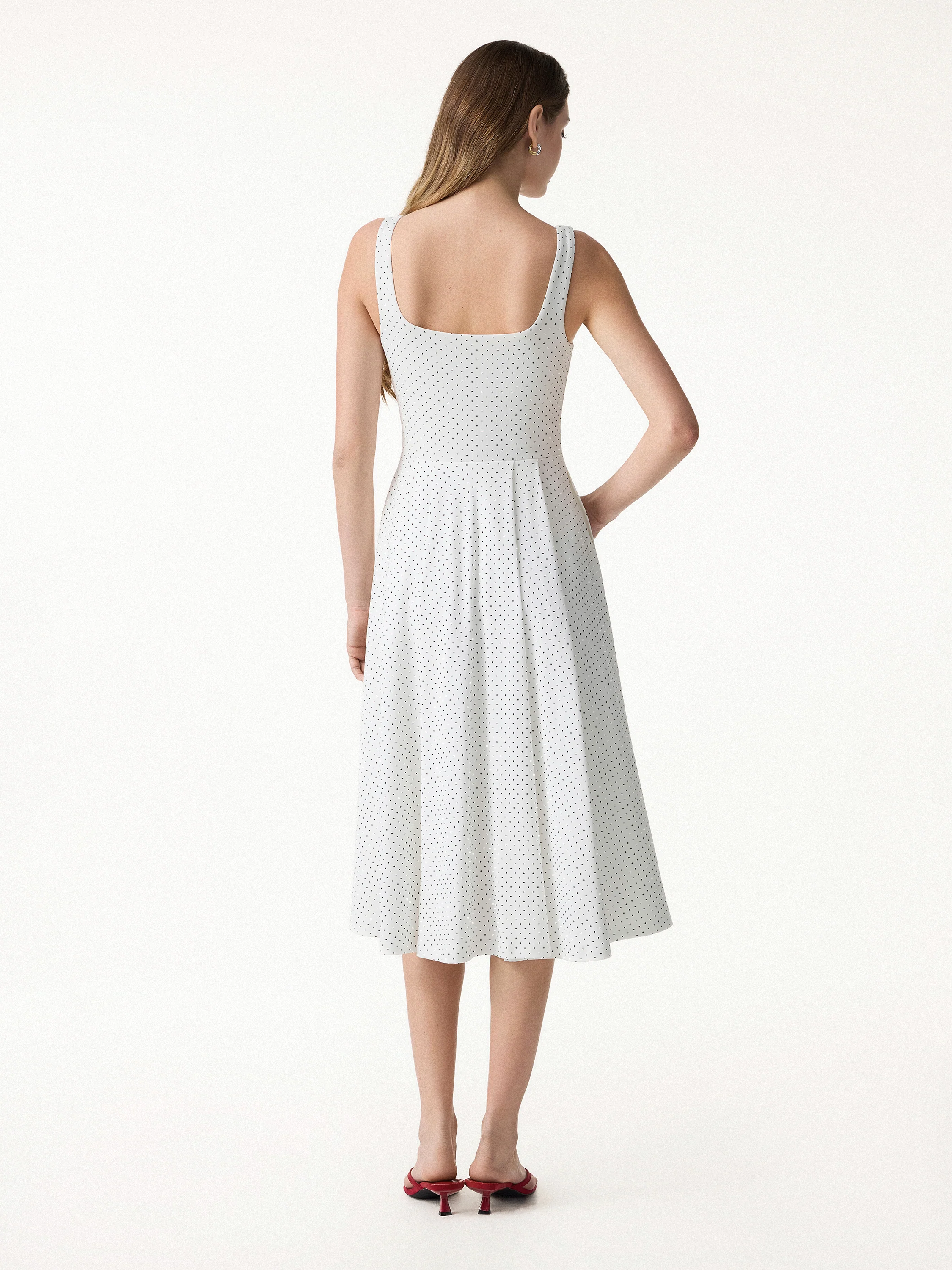 Stretch Cotton Polka Dot Square Neck Midi Bra Dress with Pockets Limited Edition - Image 8