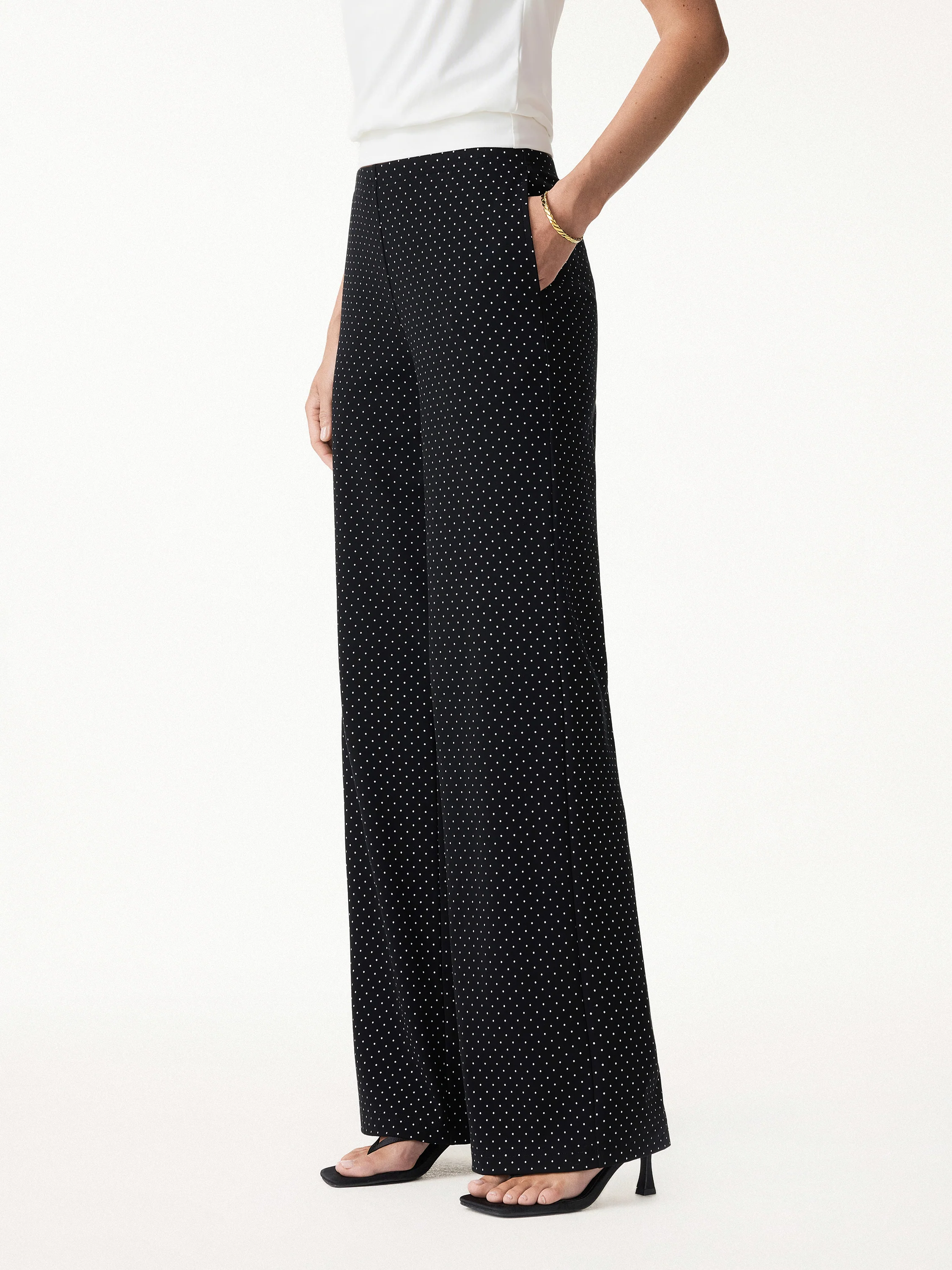 Stretch Cotton Polka Dot Wide Leg Pull-On Pants with Pockets Limited Edition - Image 11