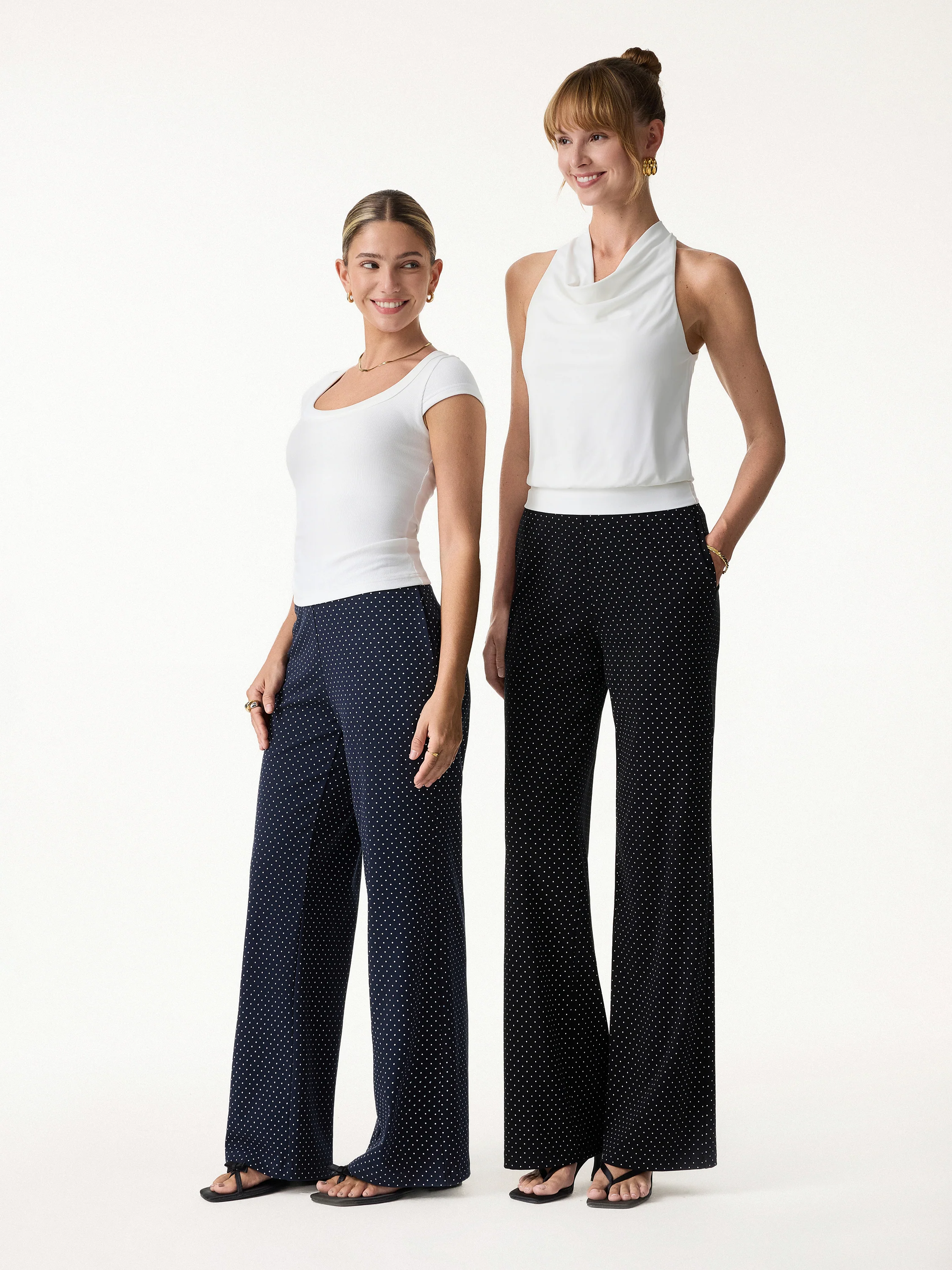 Stretch Cotton Polka Dot Wide Leg Pull-On Pants with Pockets Limited Edition - Image 2