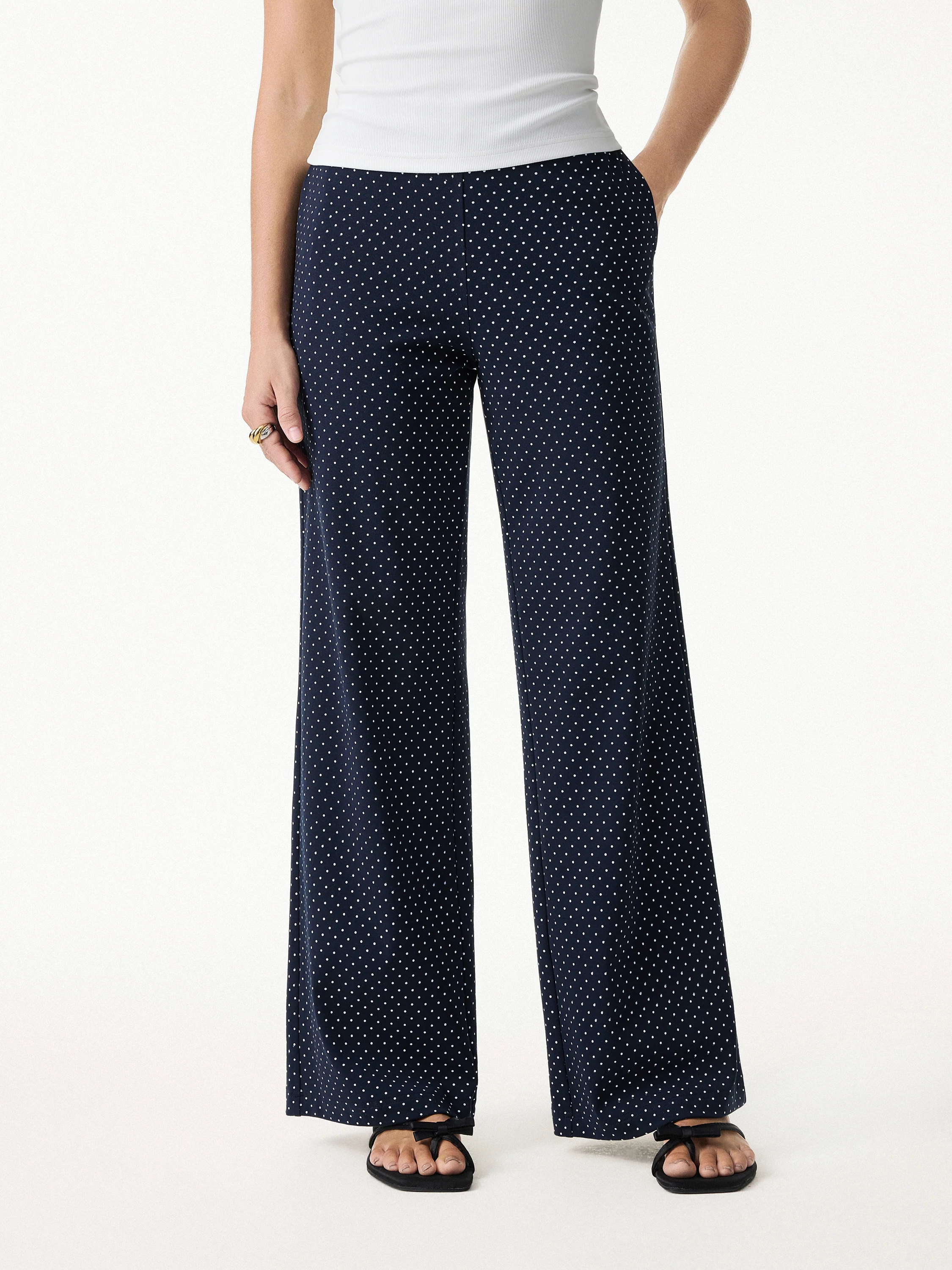 Stretch Cotton Polka Dot Wide Leg Pull-On Pants with Pockets Limited Edition - Image 4