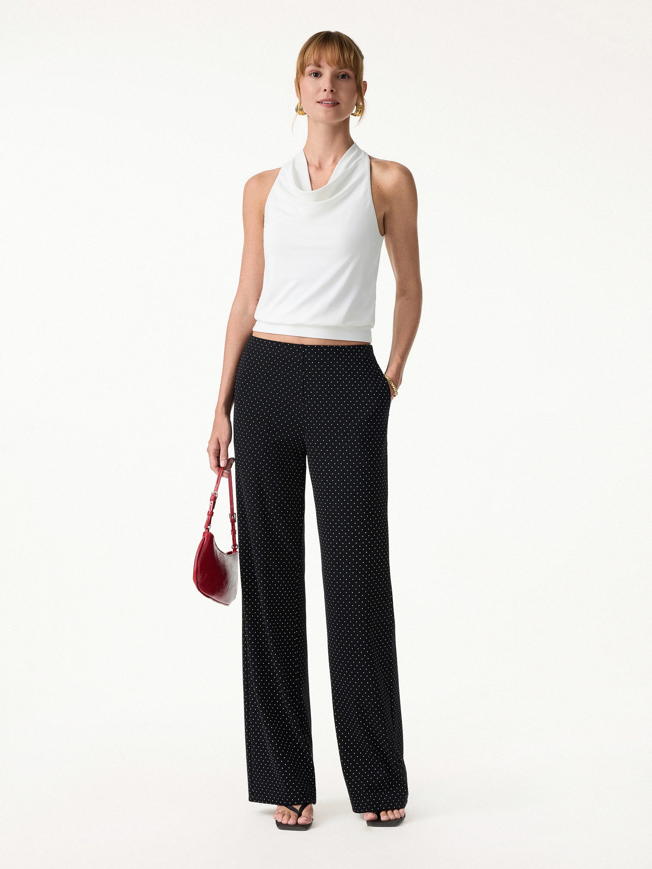 Stretch Cotton Polka Dot Wide Leg Pull-On Pants with Pockets Limited Edition - Image 6