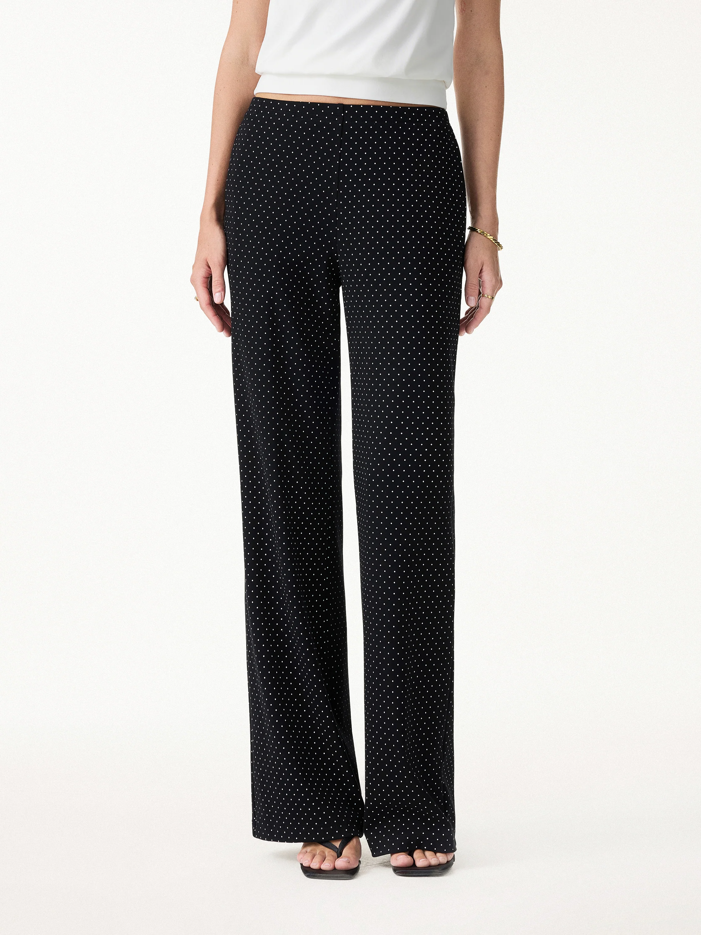 Stretch Cotton Polka Dot Wide Leg Pull-On Pants with Pockets Limited Edition - Image 7