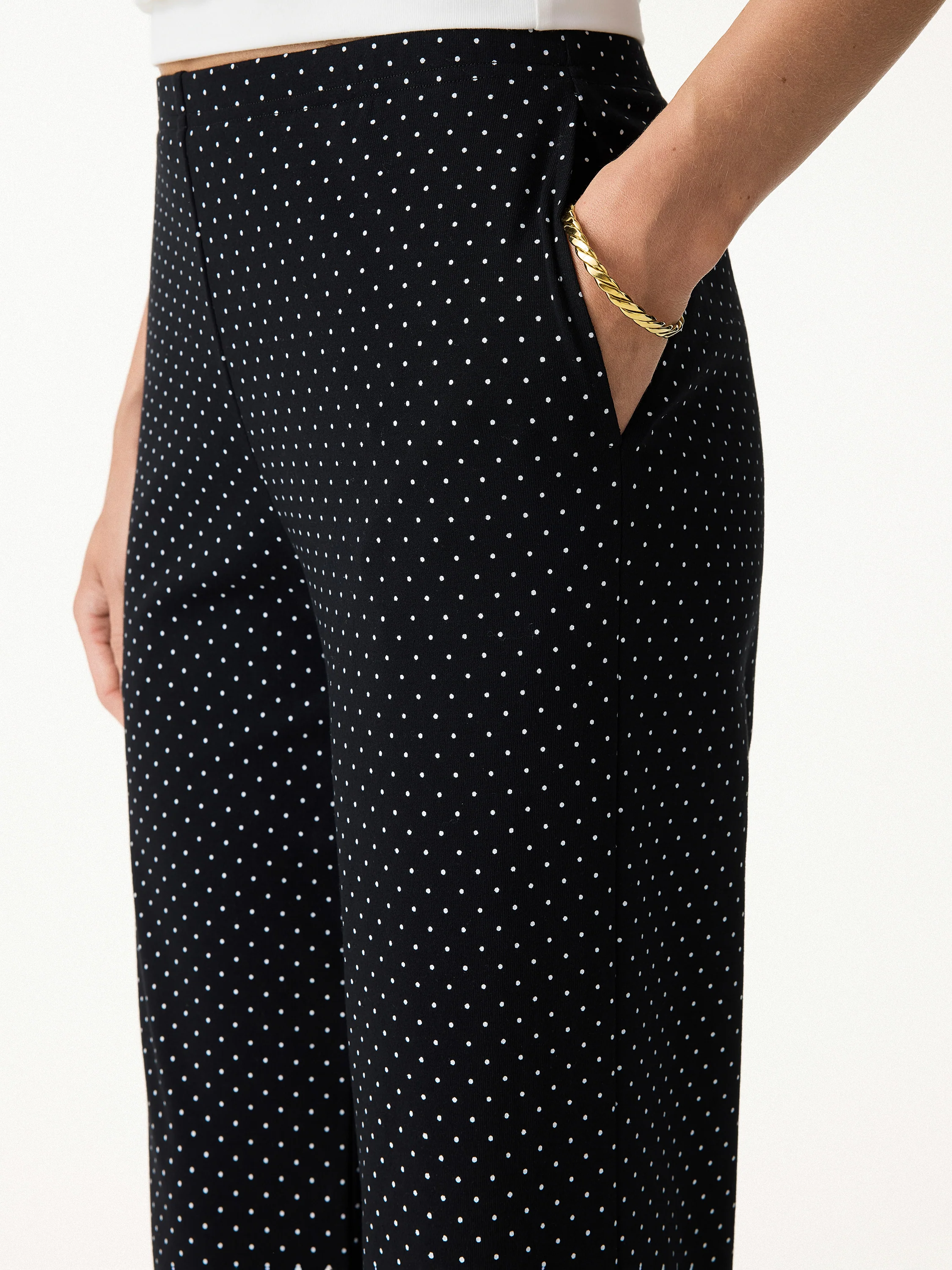Stretch Cotton Polka Dot Wide Leg Pull-On Pants with Pockets Limited Edition - Image 9