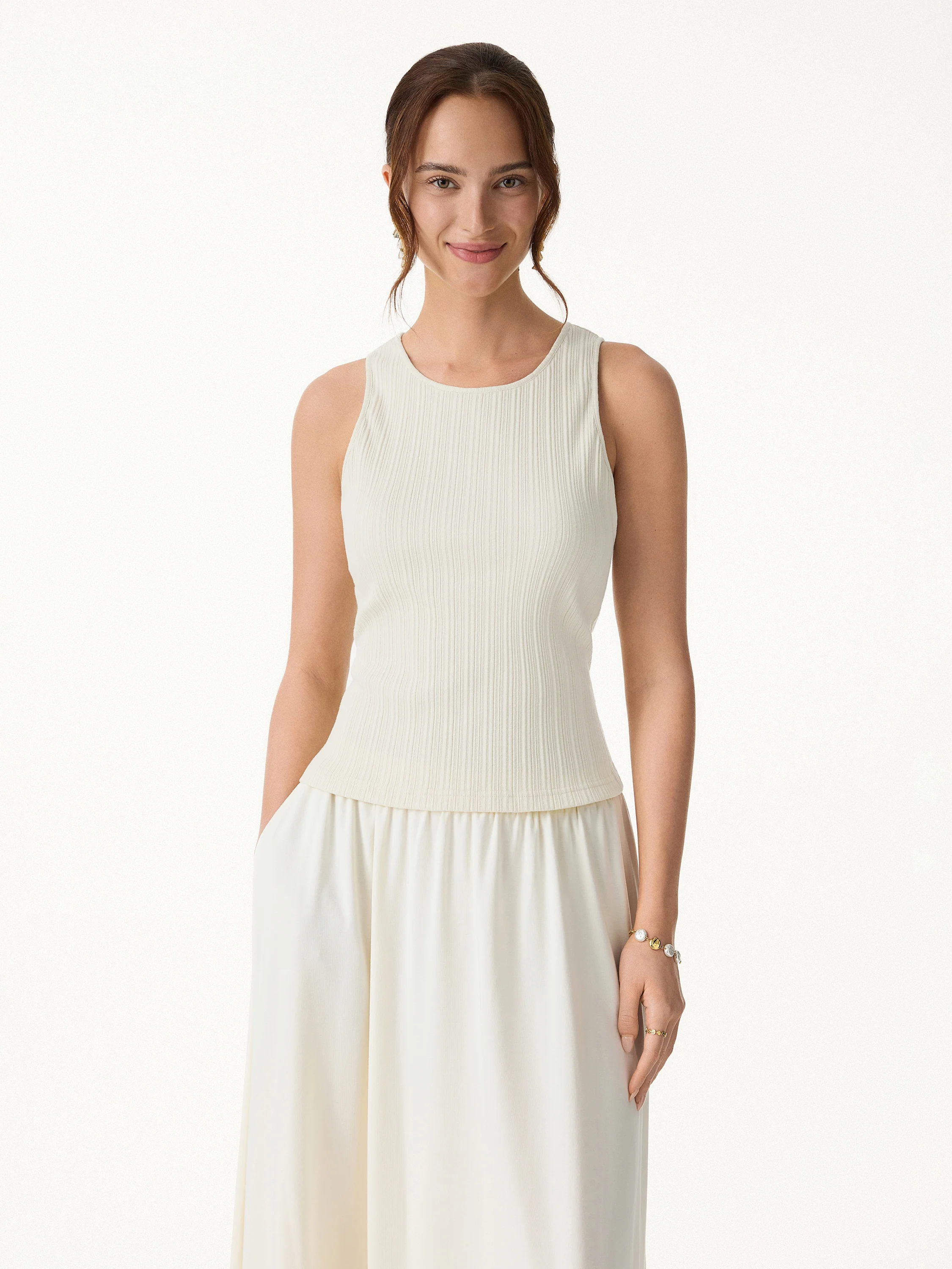 Stretch Cotton Ribbed Round Neck Bra Tank - Image 4