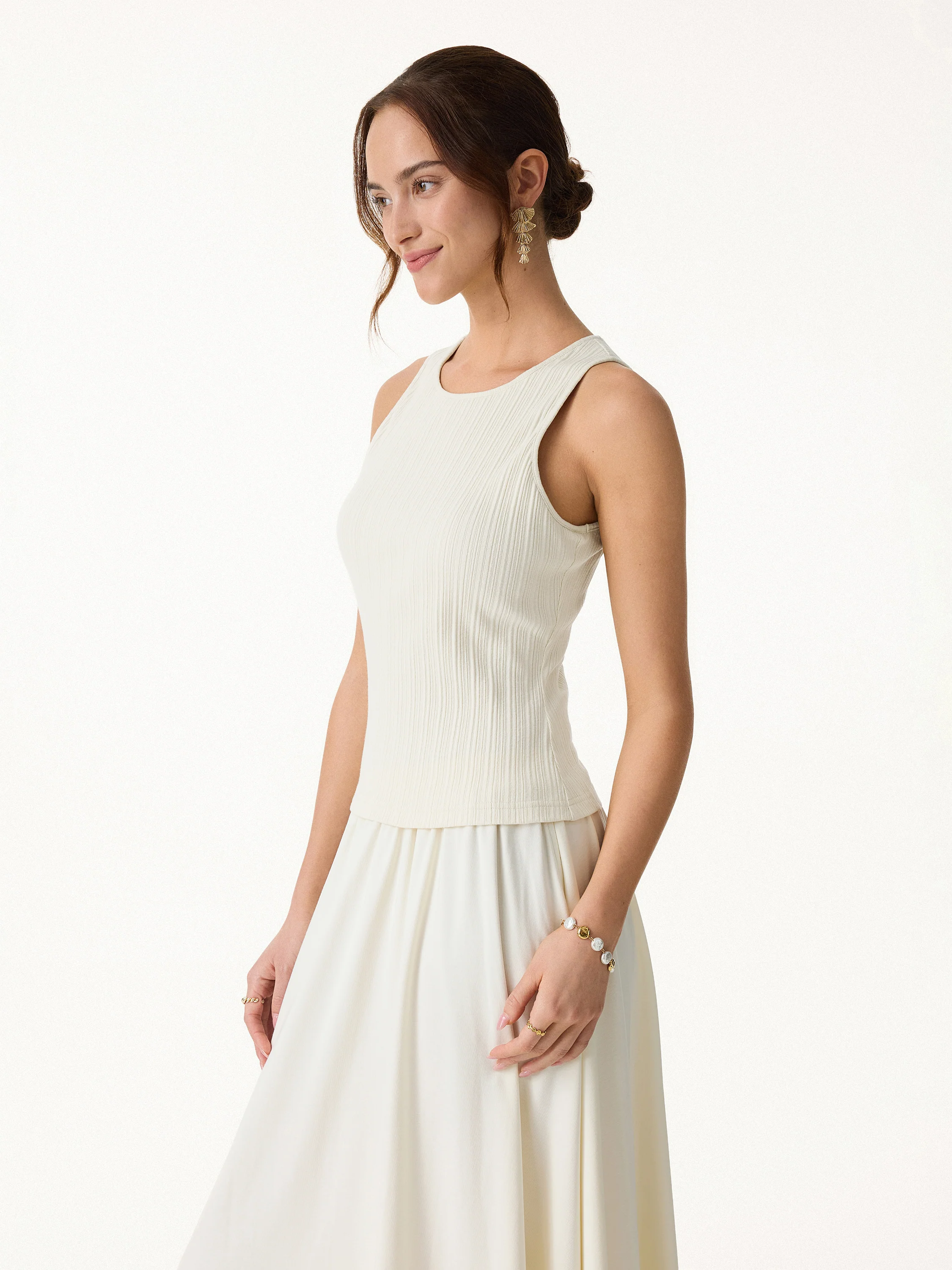 Stretch Cotton Ribbed Round Neck Bra Tank - Image 6