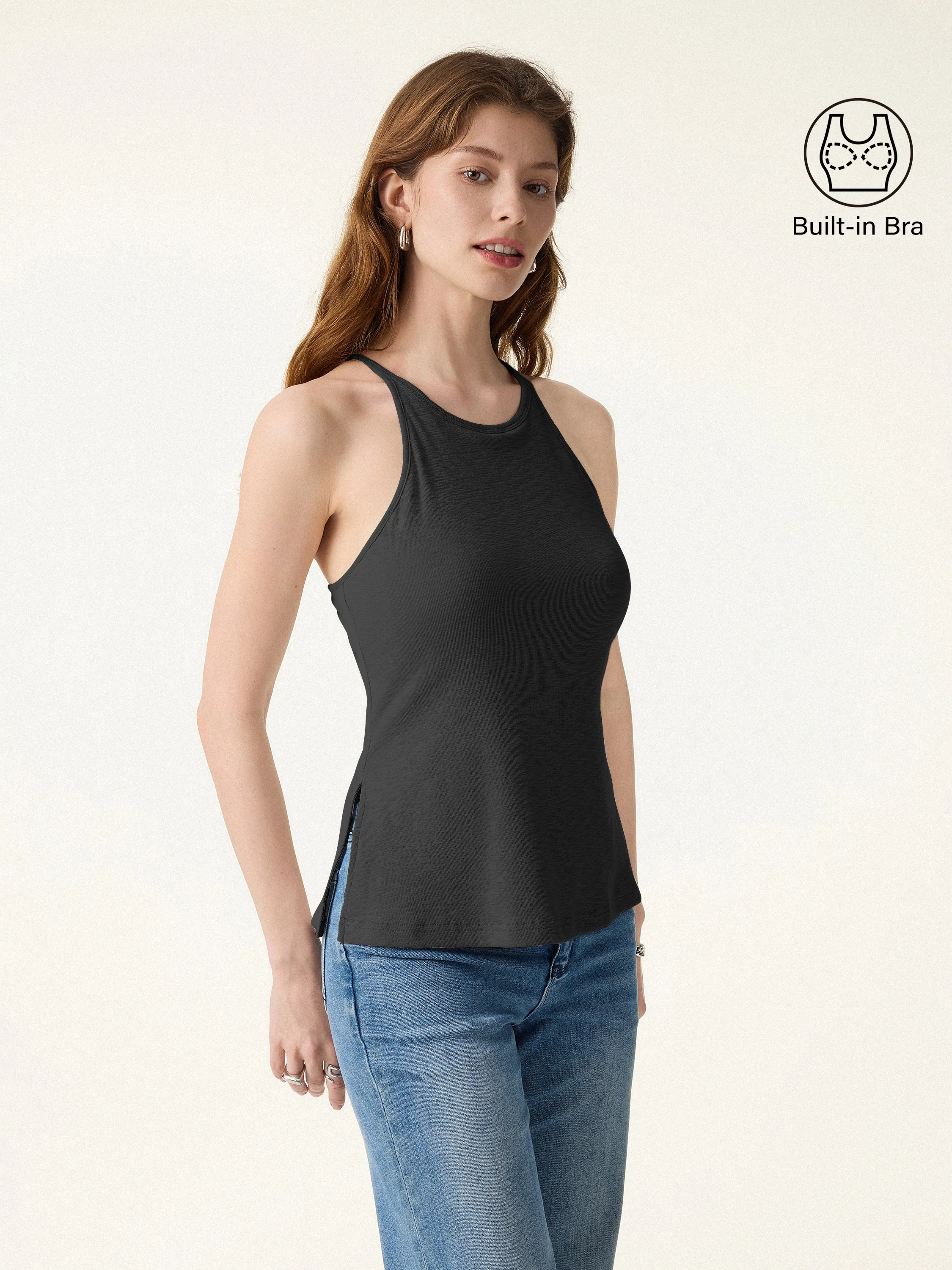 Stretch Cotton Side Slit Everyday Bra Tank - Image 4