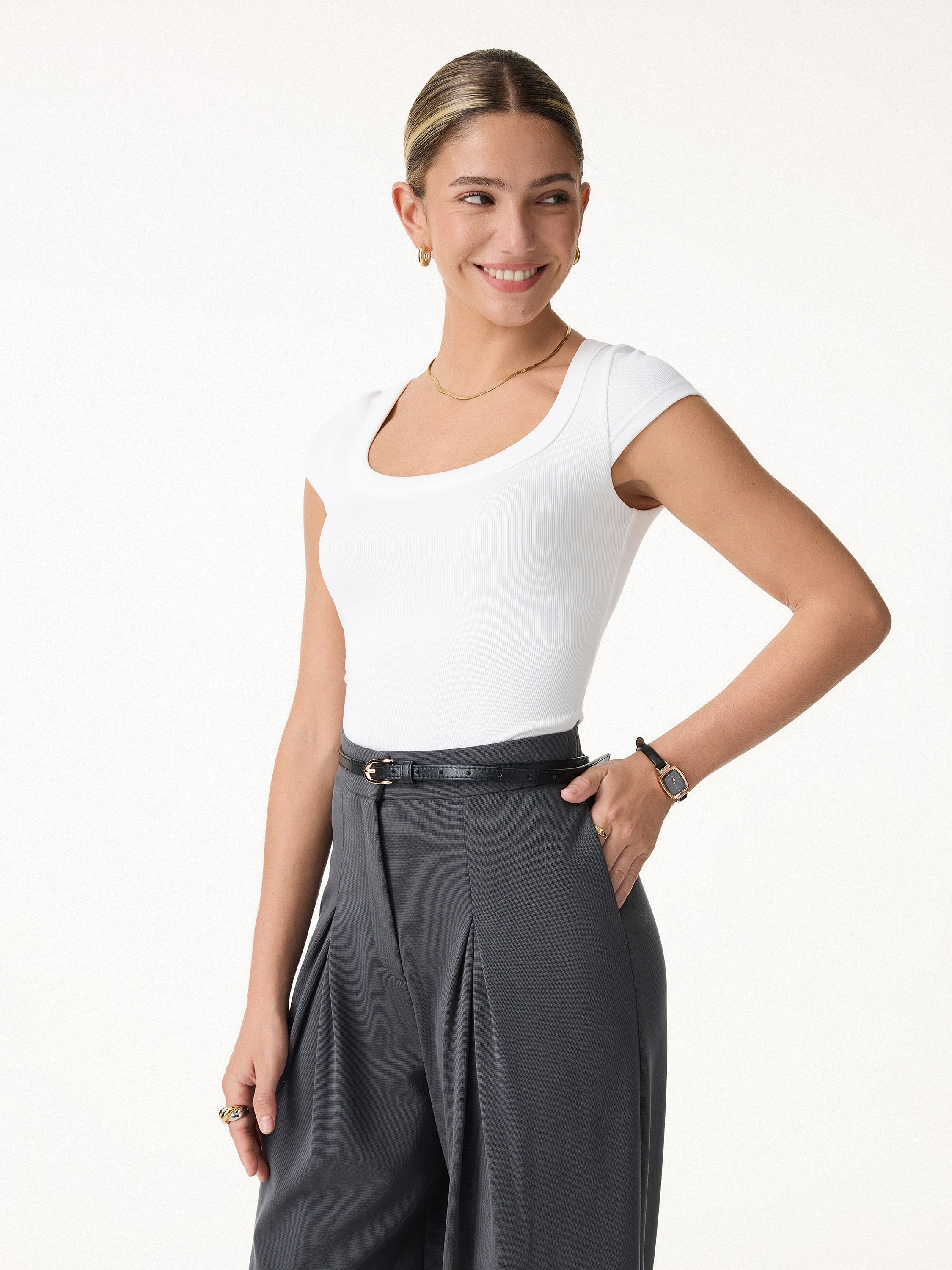 Stretch Cotton Square Neck Cap Sleeve Bra Top - Image 10