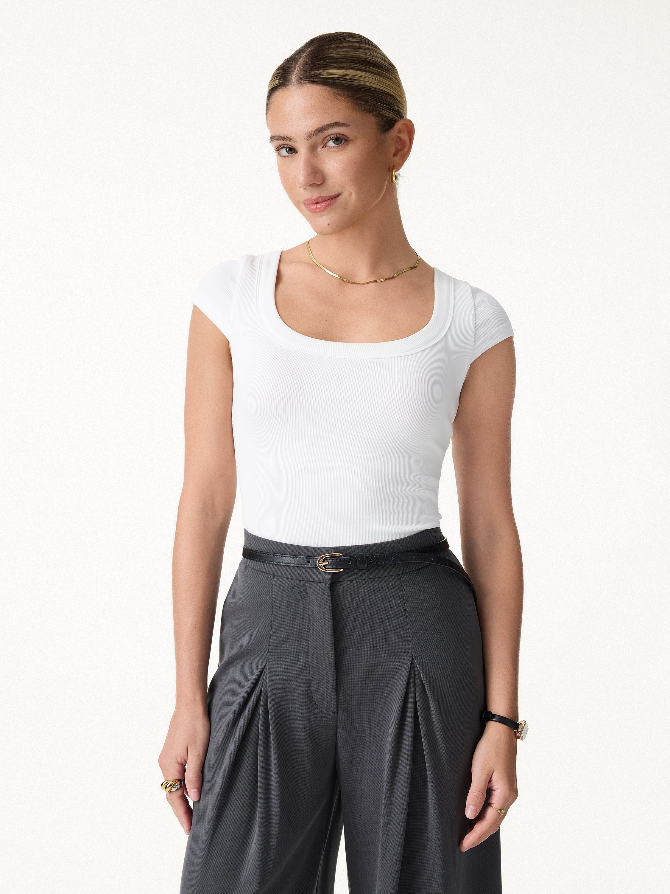 Stretch Cotton Square Neck Cap Sleeve Bra Top - Image 11