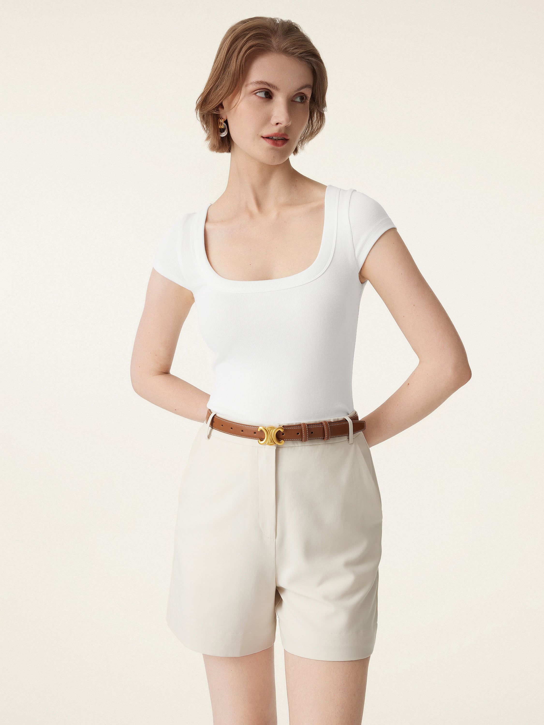 Stretch Cotton Square Neck Cap Sleeve Bra Top - Image 4