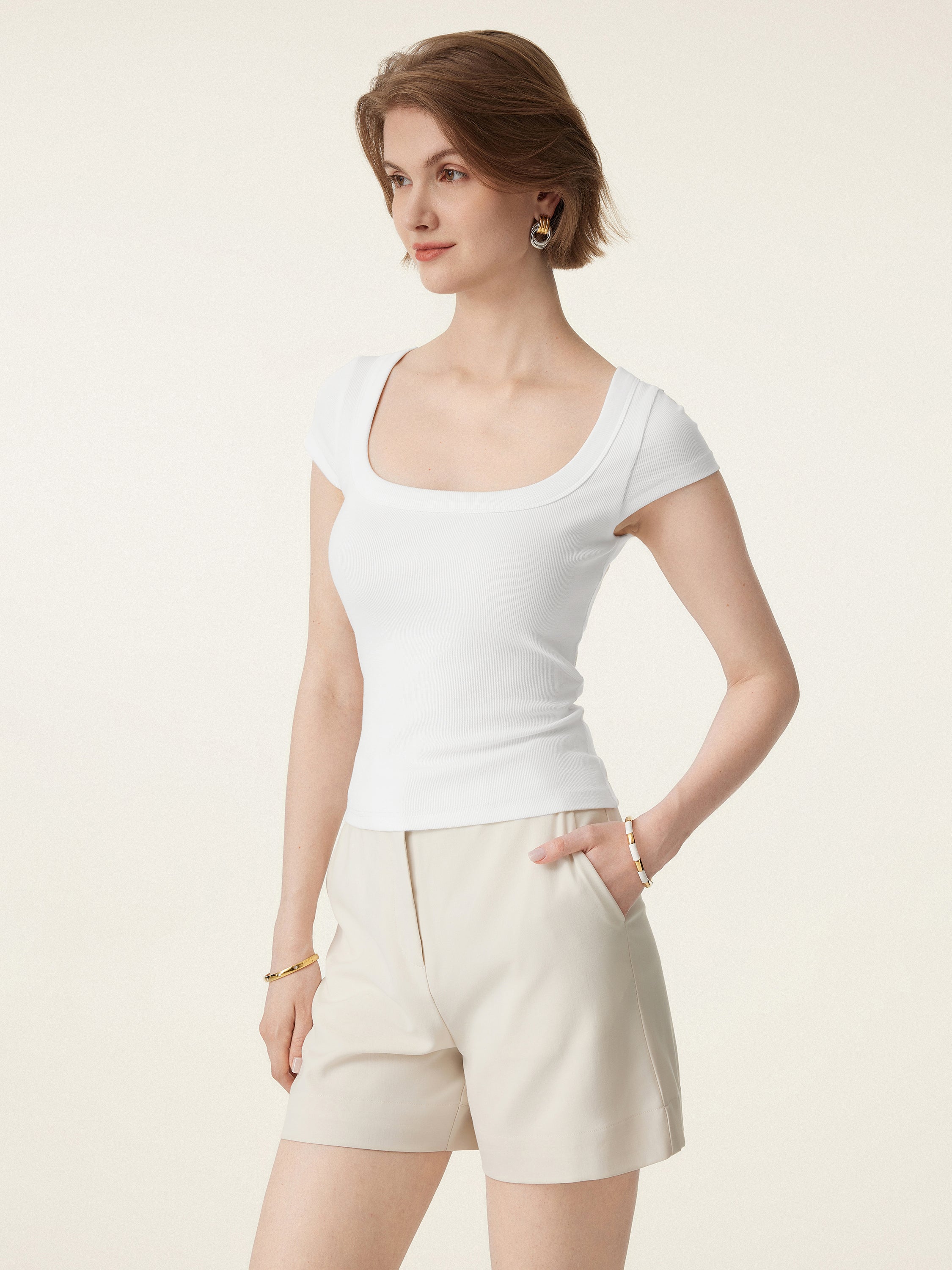 Stretch Cotton Square Neck Cap Sleeve Bra Top - Image 7