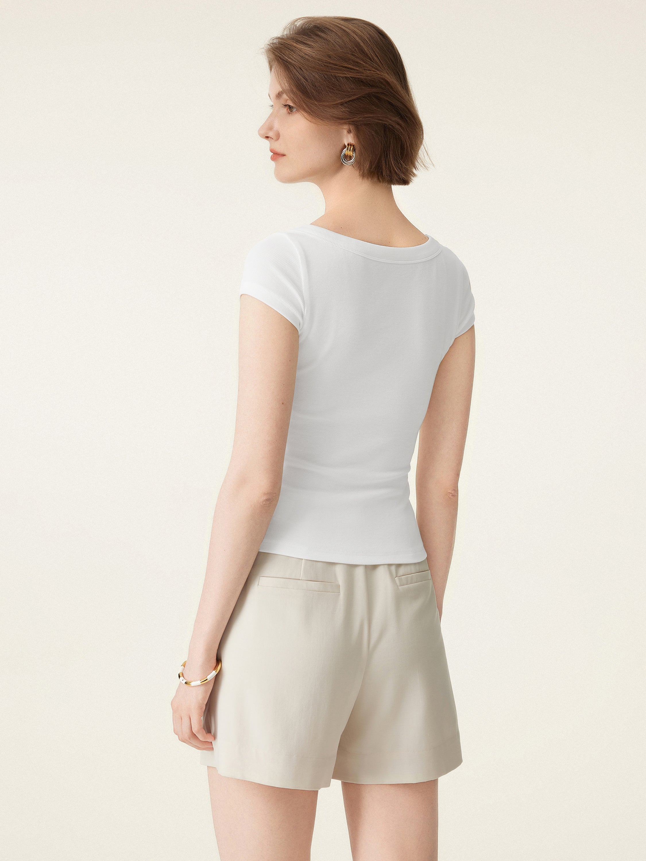 Stretch Cotton Square Neck Cap Sleeve Bra Top - Image 9