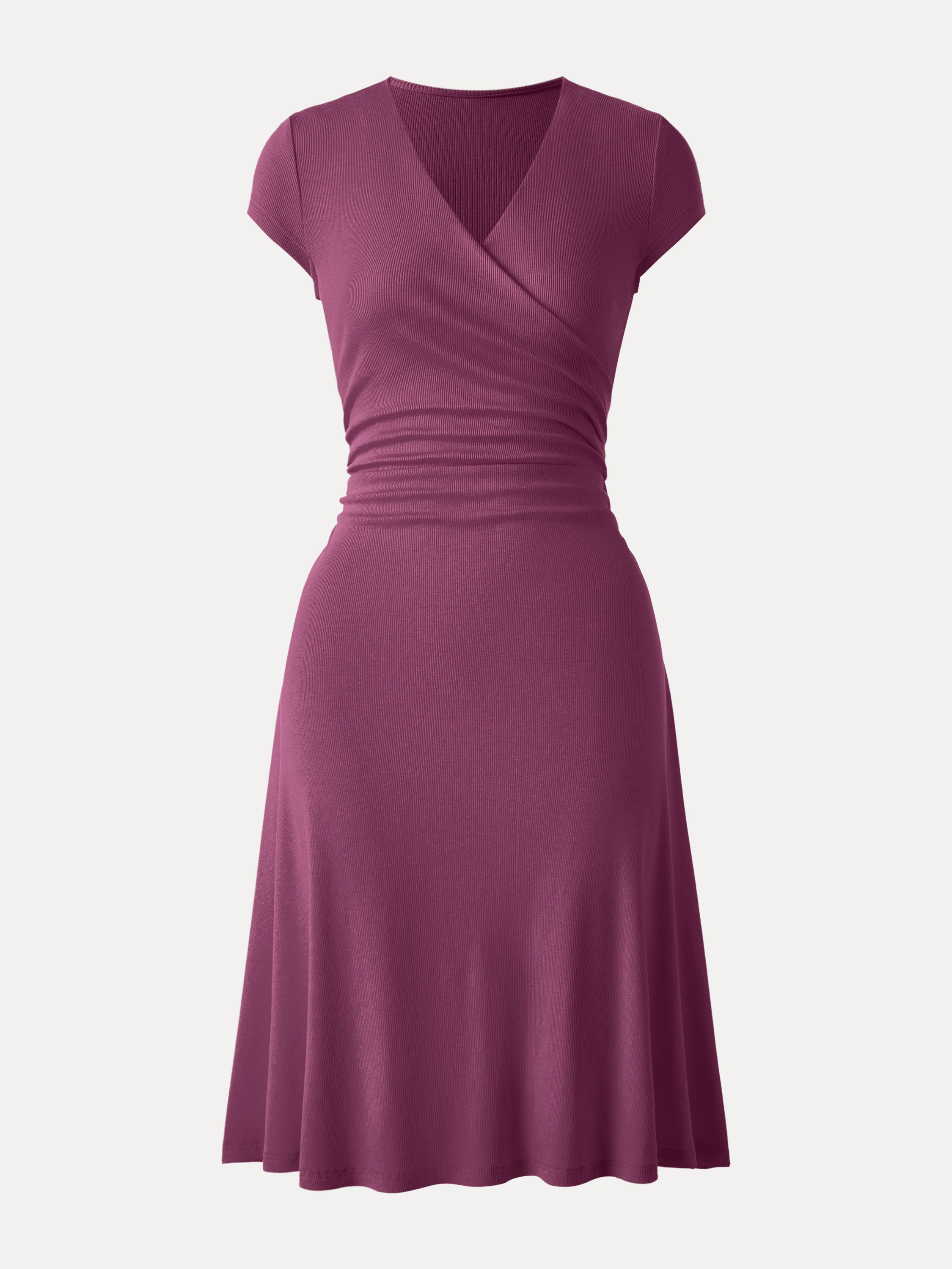 Stretch Cotton Surplice V-neck Cap Sleeve Midi Dress - Image 13