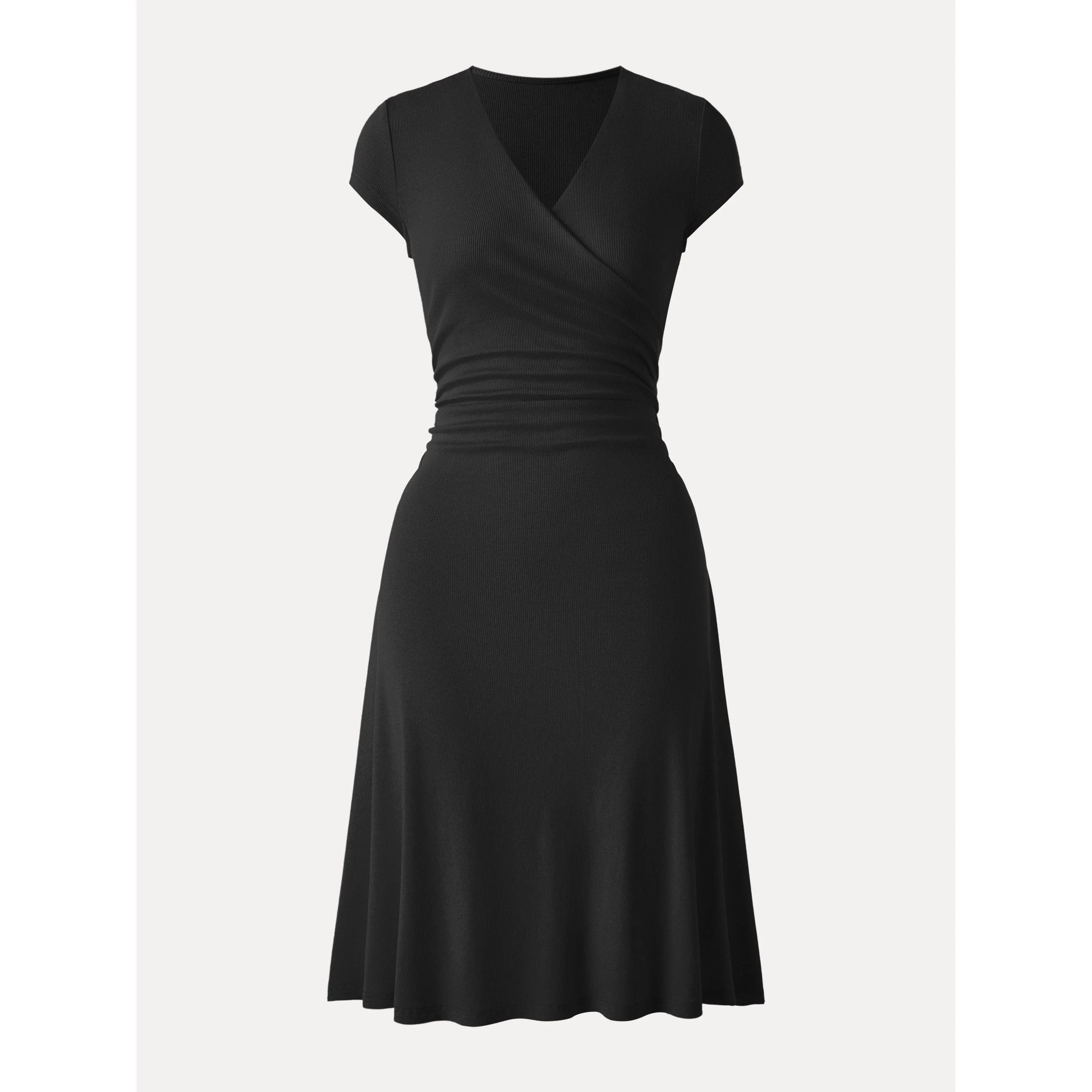 Stretch Cotton Surplice V-neck Cap Sleeve Midi Dress - Image 14