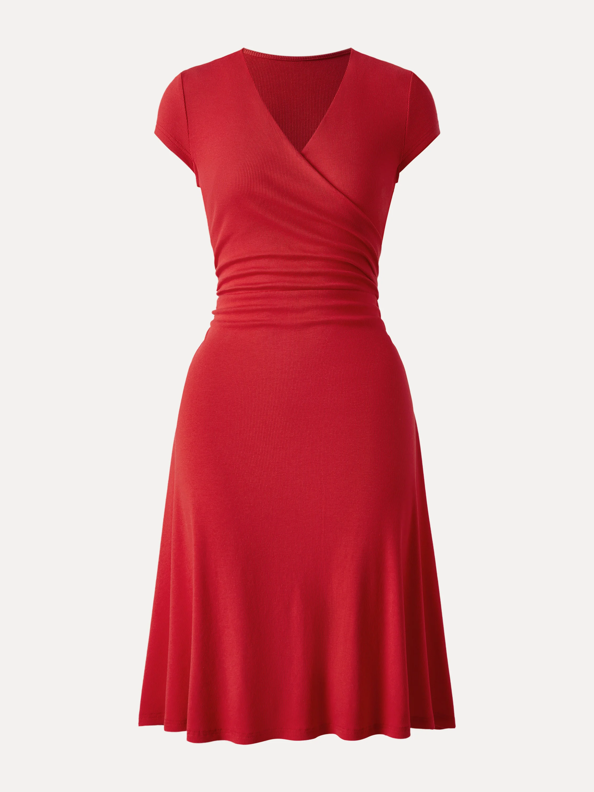 Stretch Cotton Surplice V-neck Cap Sleeve Midi Dress - Image 2