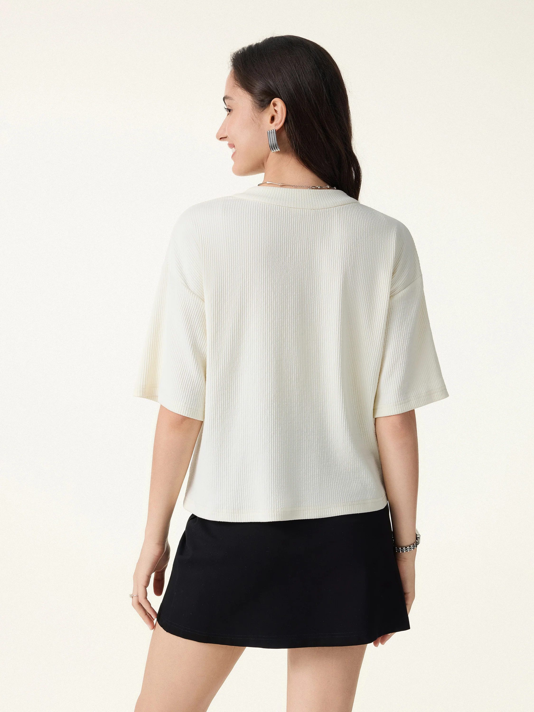 Stretch Cotton Textured Button-Up Elbow Sleeve Cardigan - Image 7