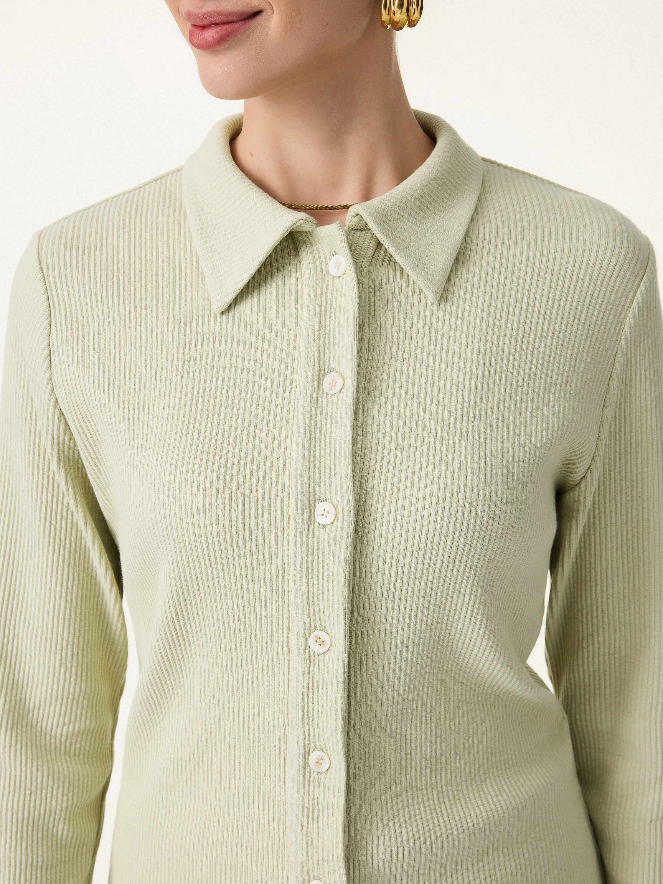 Stretch Cotton Textured Knit Button-Front Cardigan - Image 5