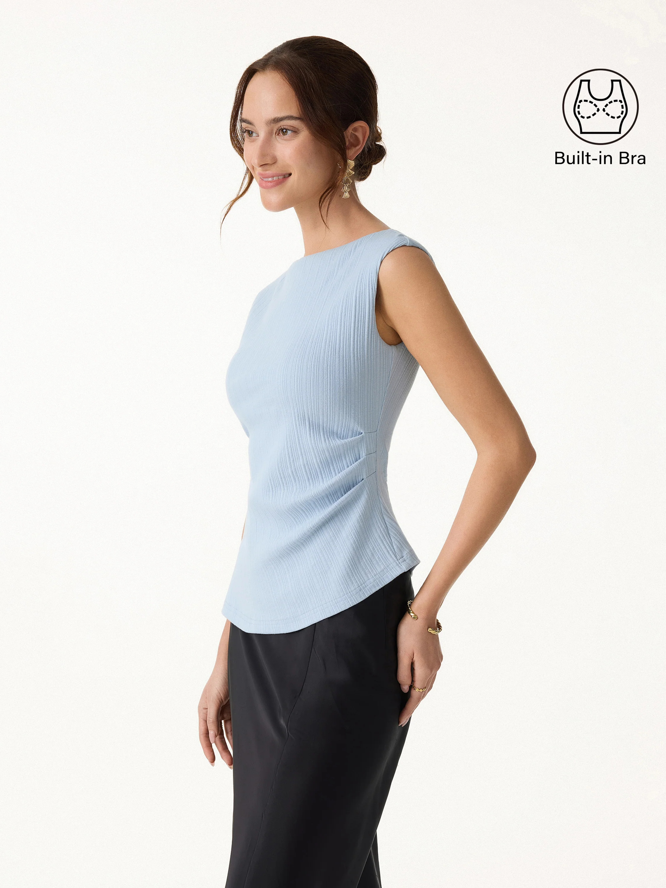 Stretch Cotton Tucked Asymmetrical Hem Bra Top