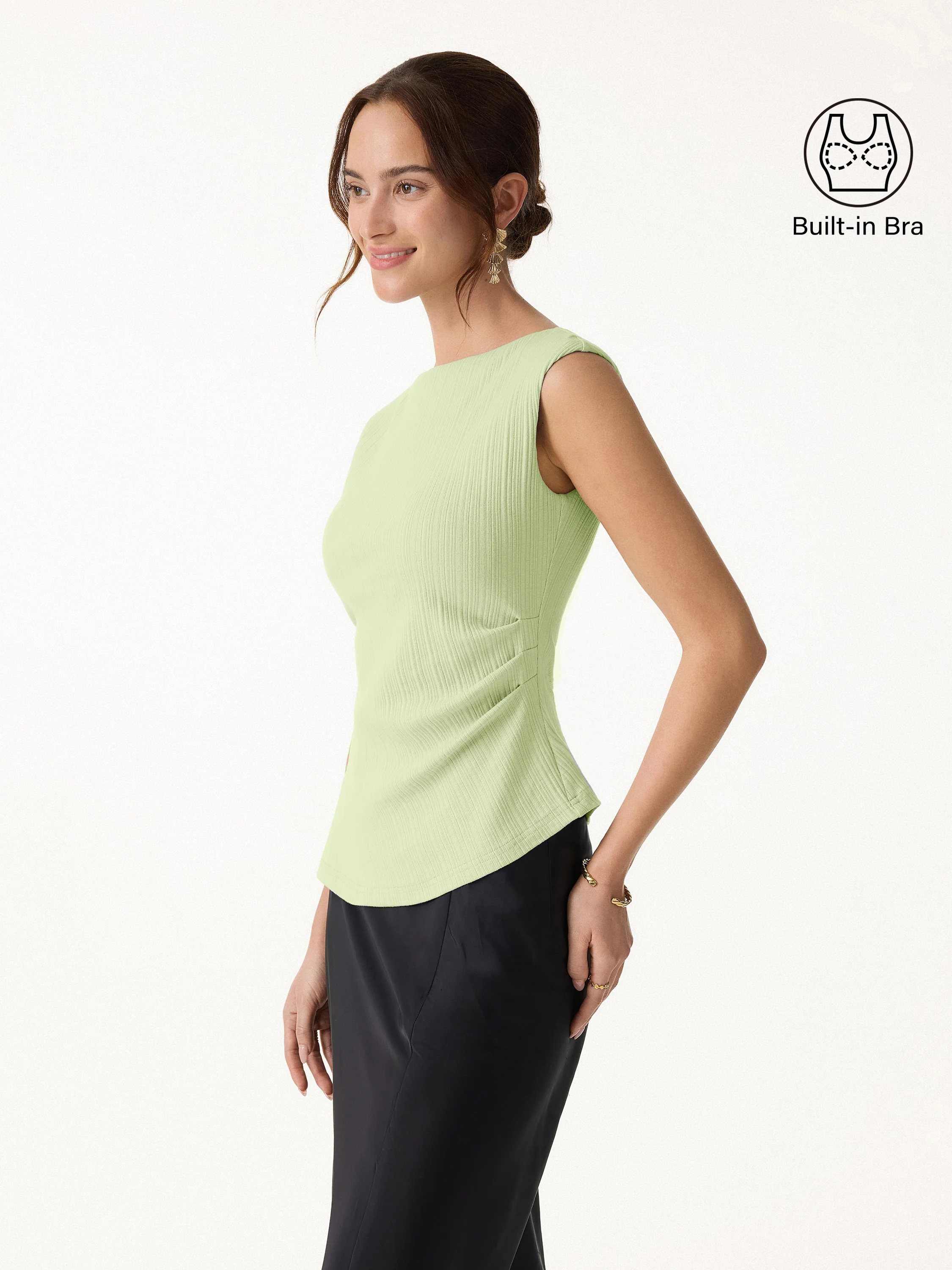 Stretch Cotton Tucked Asymmetrical Hem Bra Top - Image 13