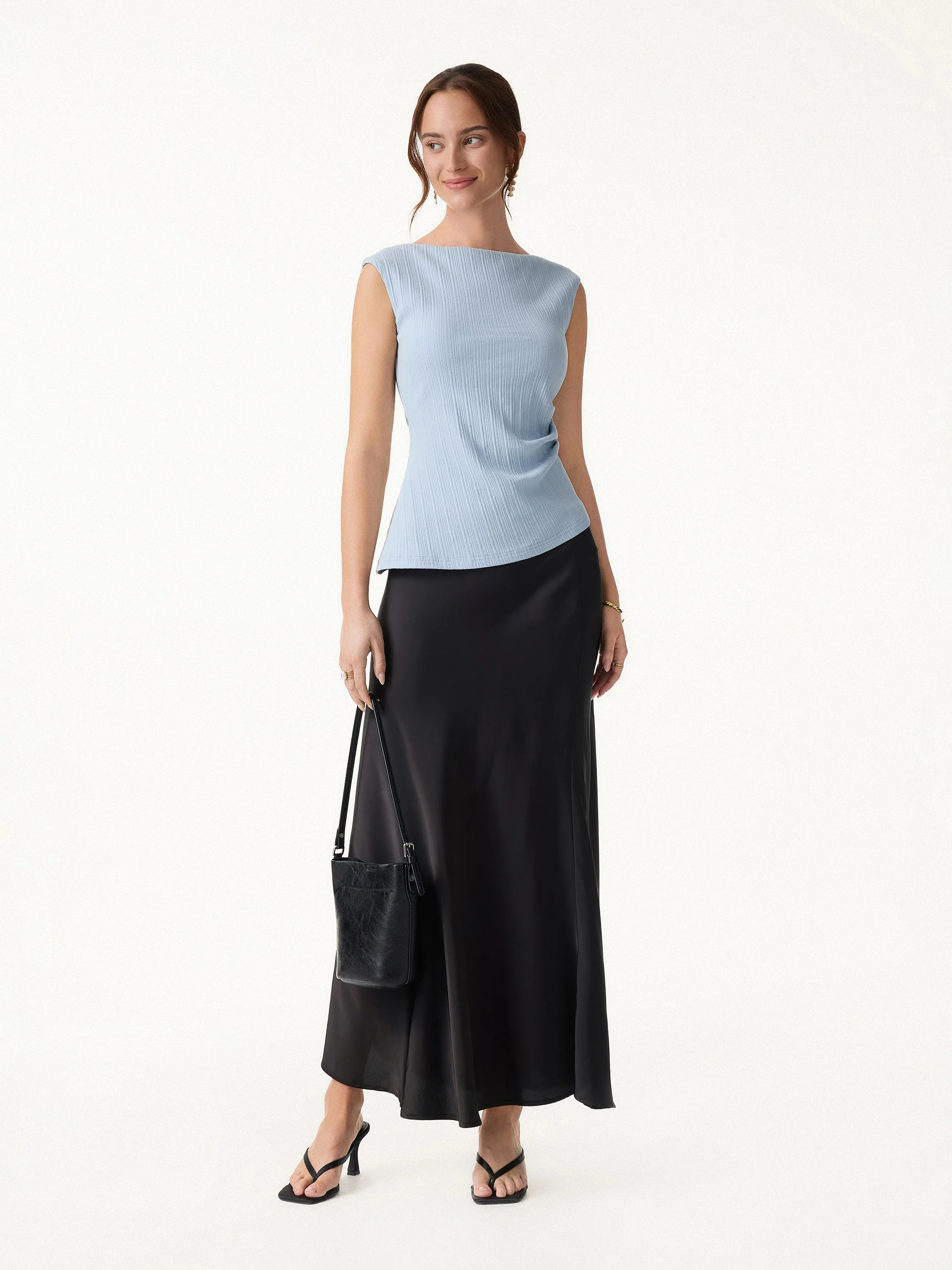 Stretch Cotton Tucked Asymmetrical Hem Bra Top - Image 2