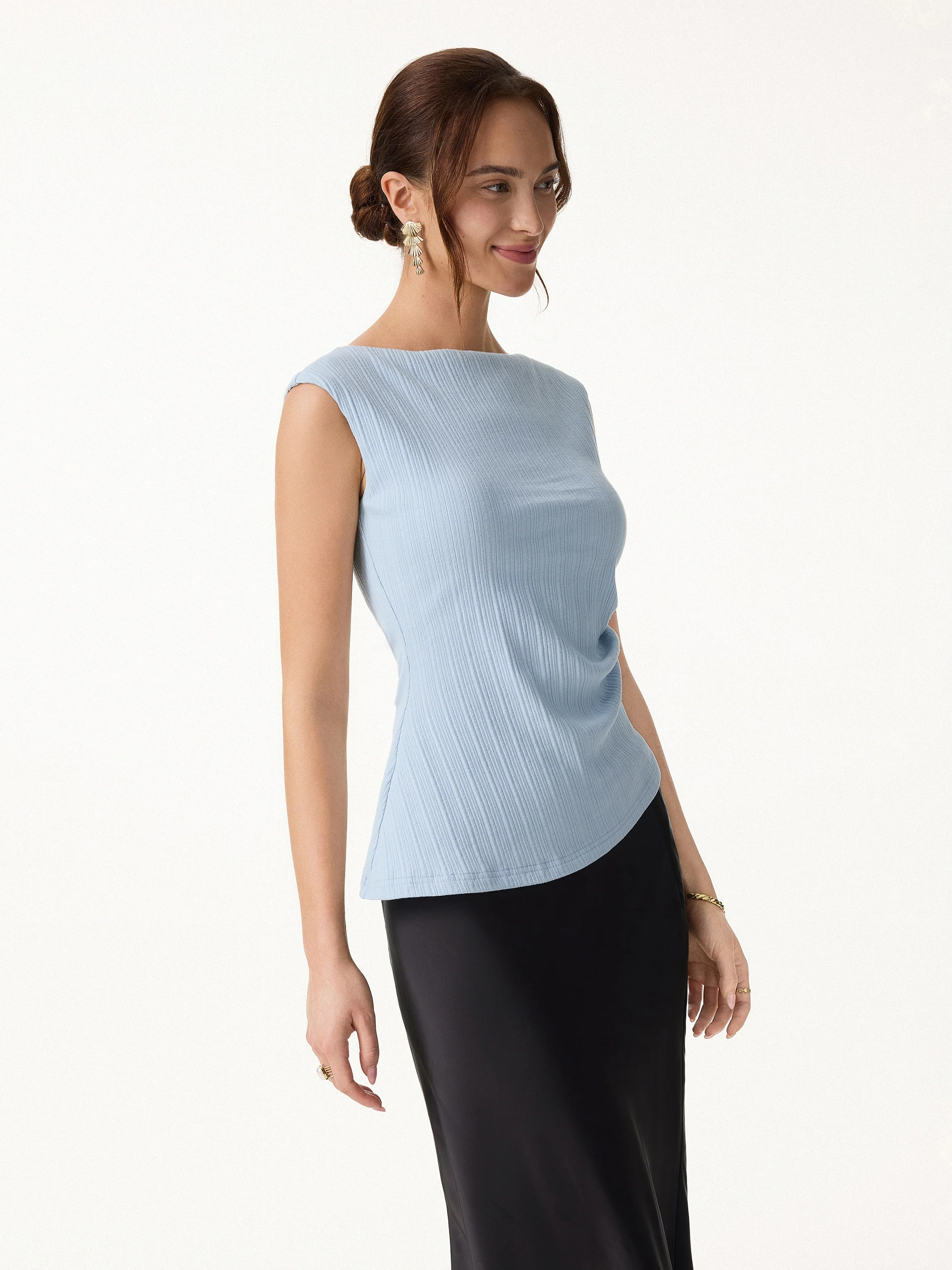 Stretch Cotton Tucked Asymmetrical Hem Bra Top - Image 6