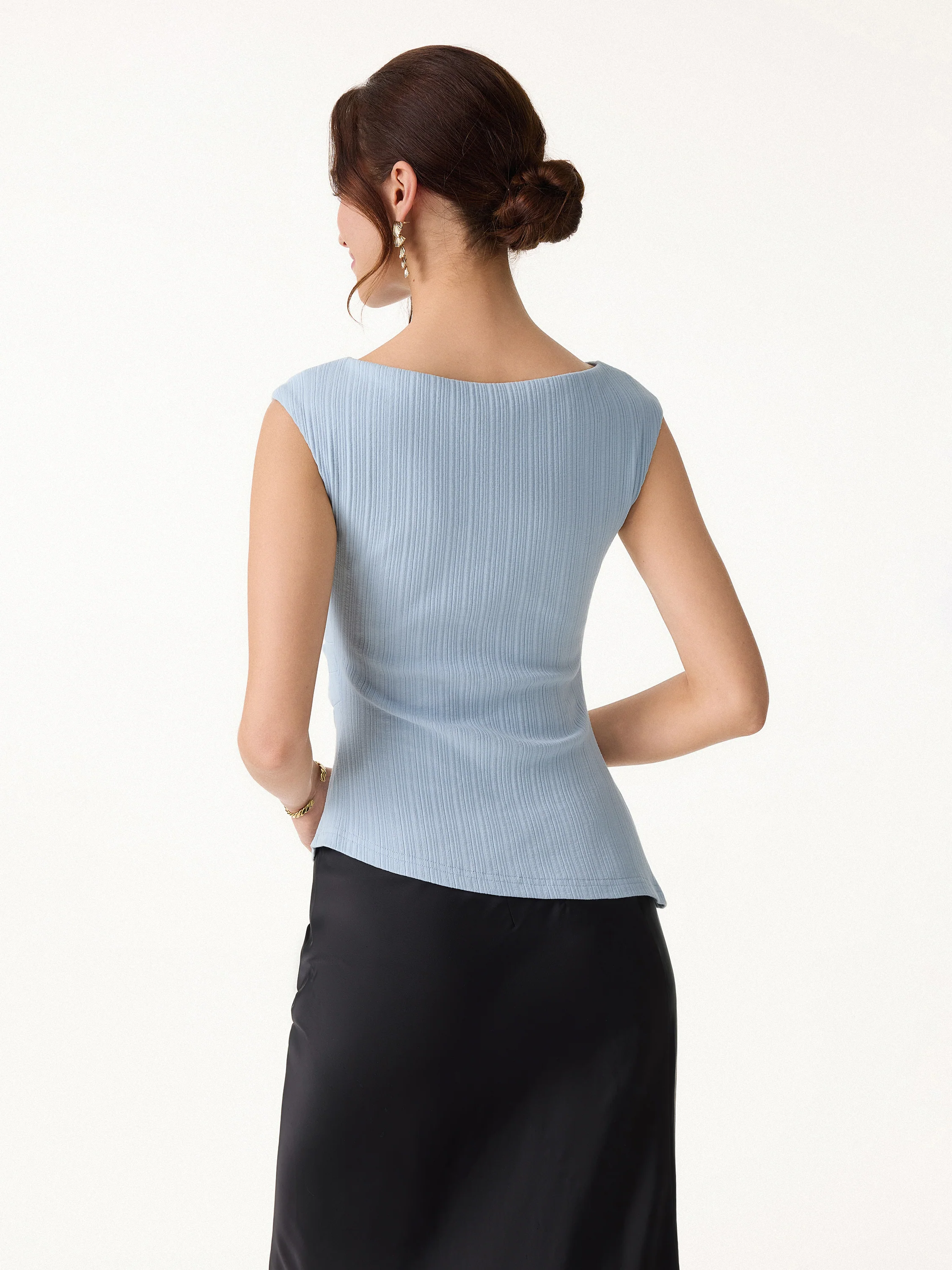 Stretch Cotton Tucked Asymmetrical Hem Bra Top - Image 7