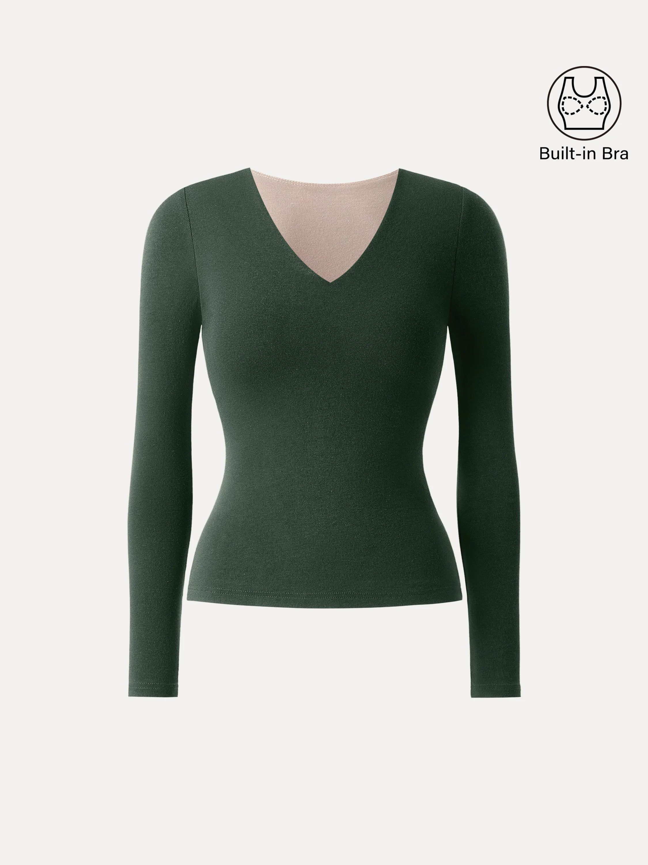 Stretch Cotton V-Neck Long Sleeve Bra Top - Image 3