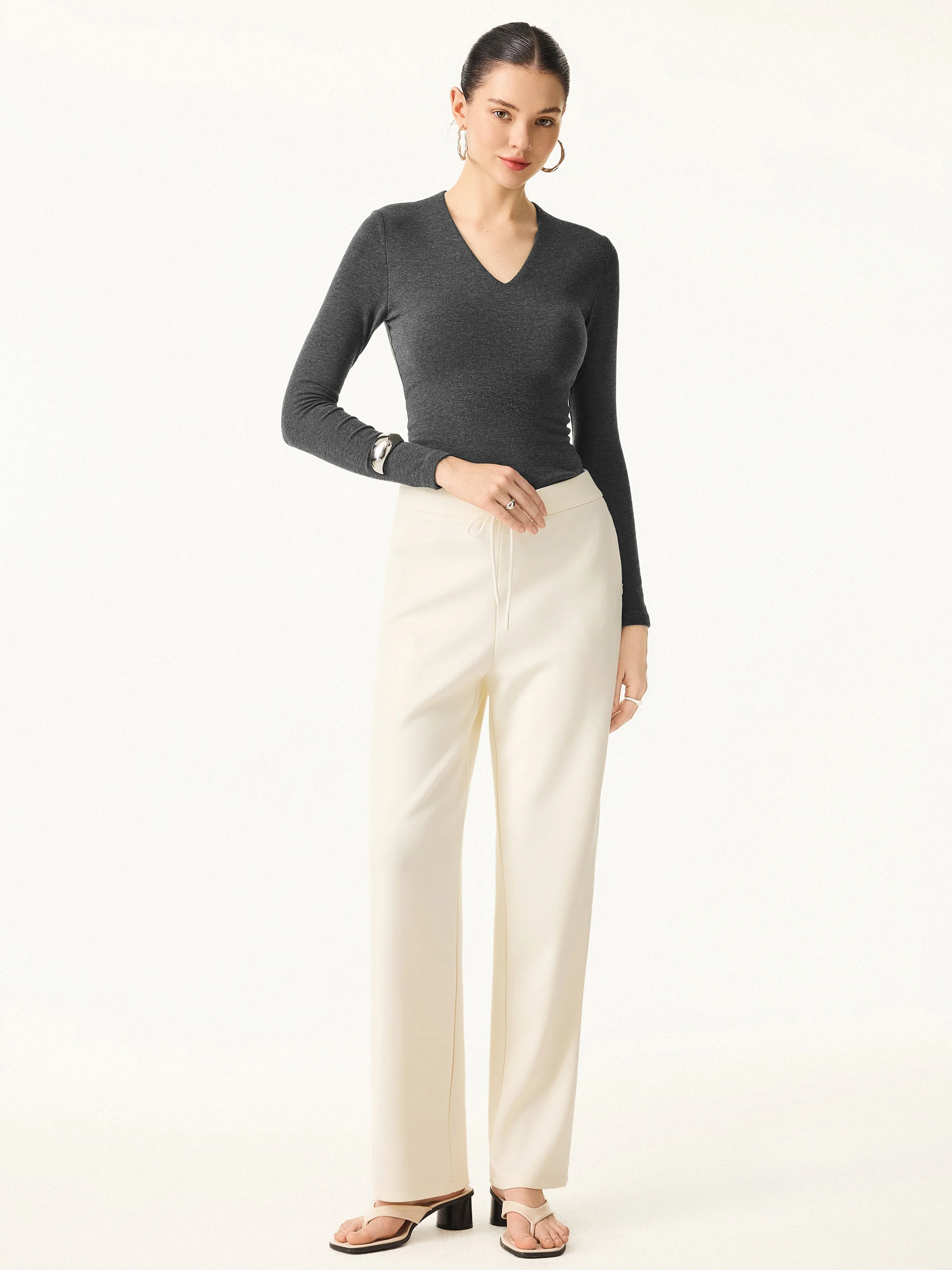 Stretch Cotton V-Neck Long Sleeve Bra Top - Image 5