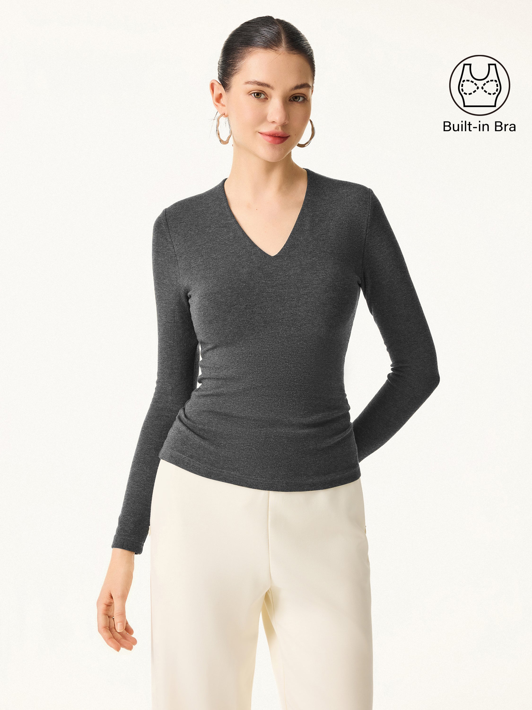 Stretch Cotton V-Neck Long Sleeve Bra Top - Image 6