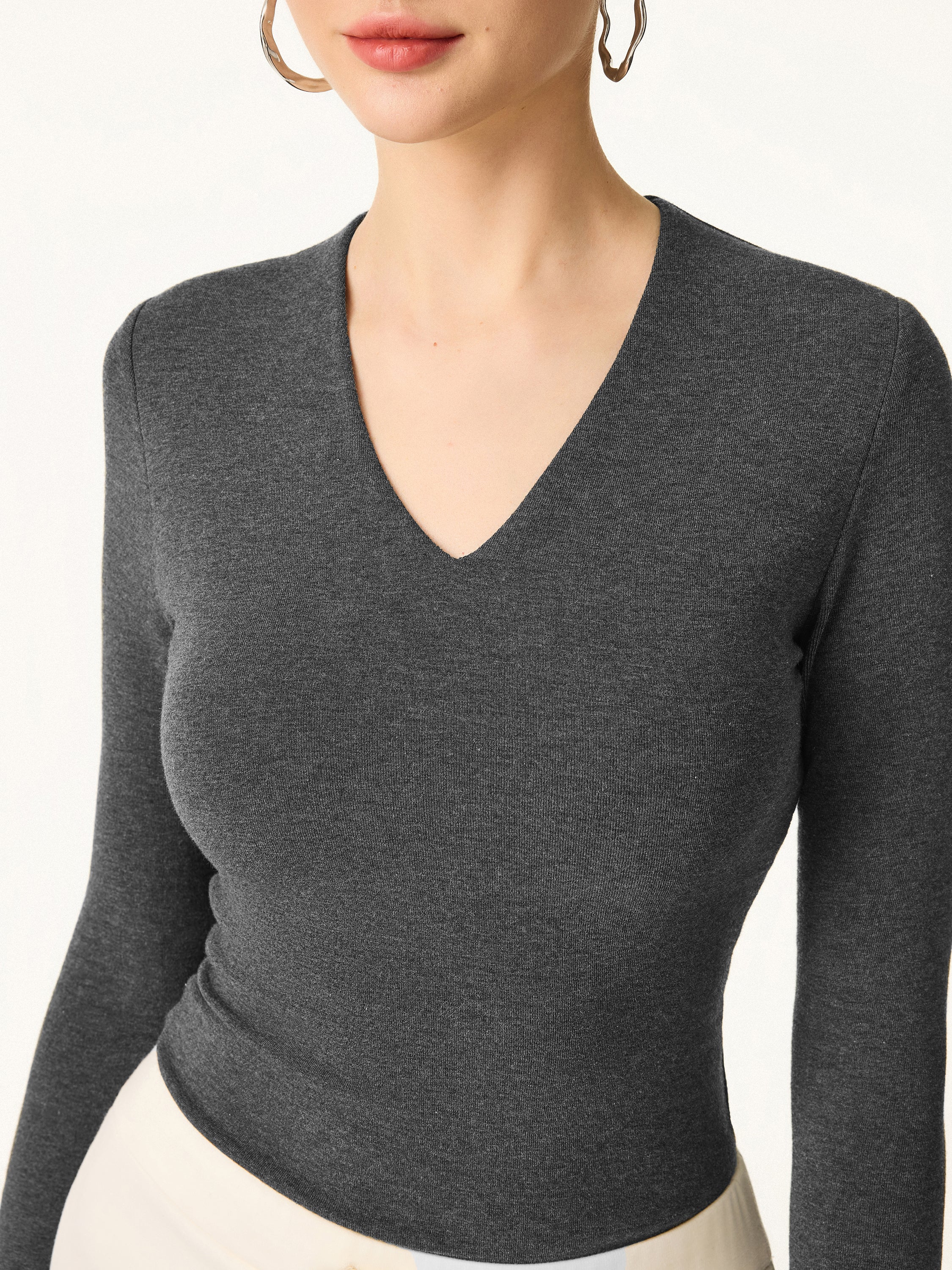 Stretch Cotton V-Neck Long Sleeve Bra Top - Image 7