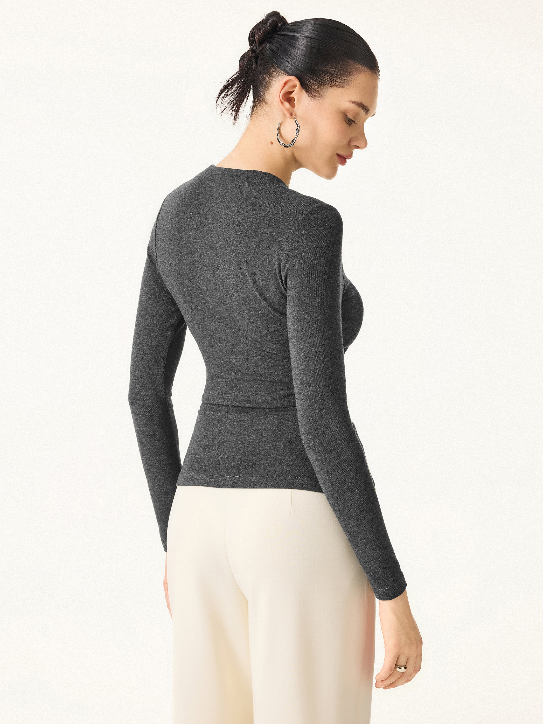 Stretch Cotton V-Neck Long Sleeve Bra Top - Image 9