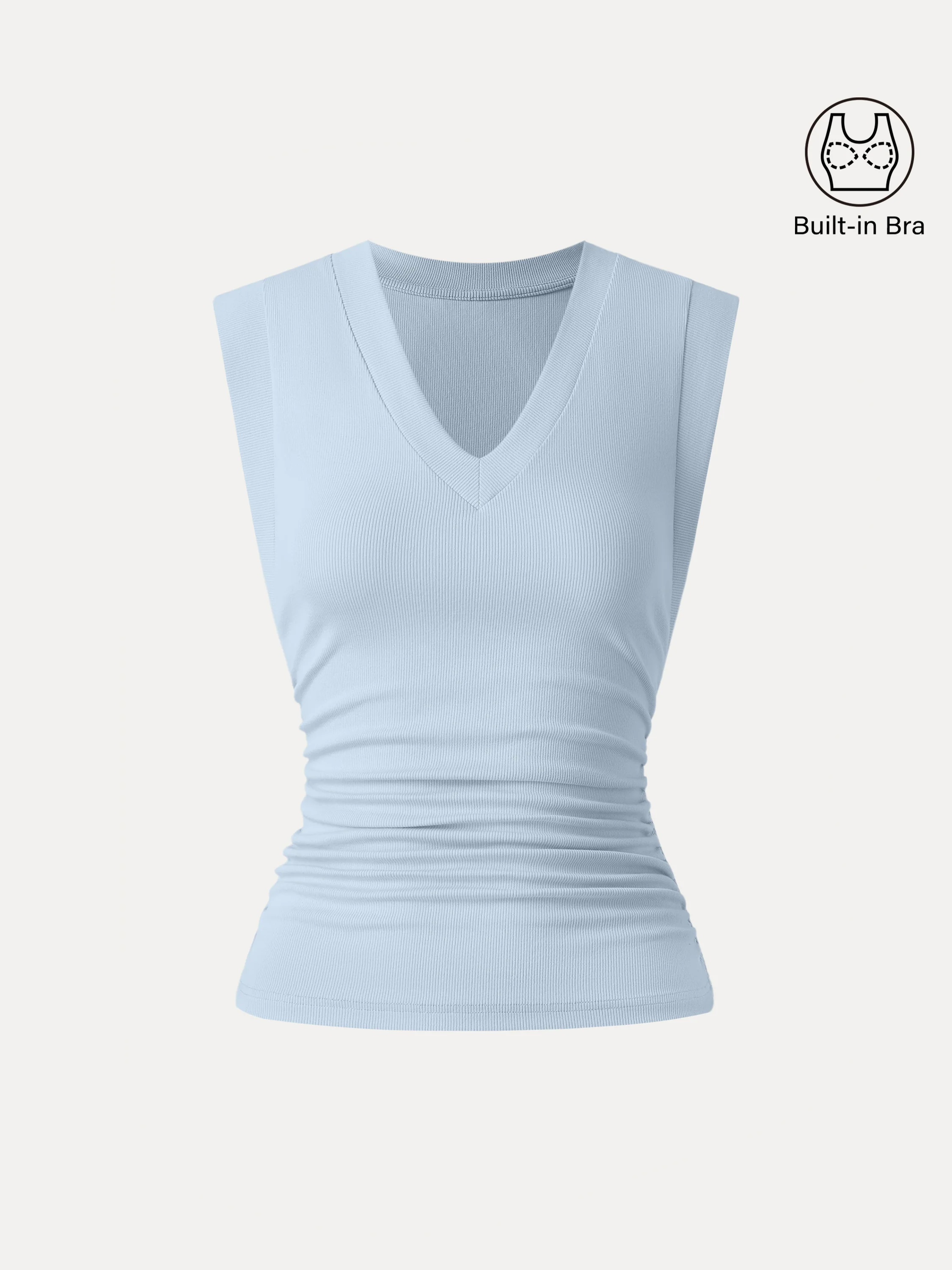 Stretch Cotton V-neck Side Ruched Muscle Bra Top - Image 14
