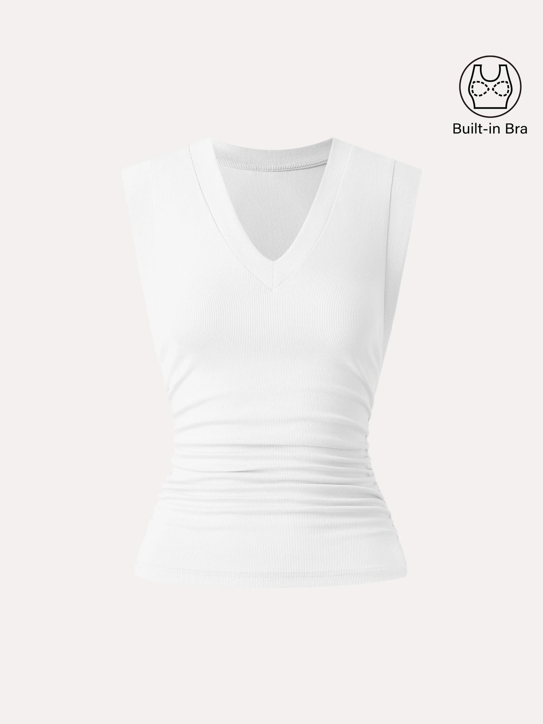 Stretch Cotton V-neck Side Ruched Muscle Bra Top - Image 15