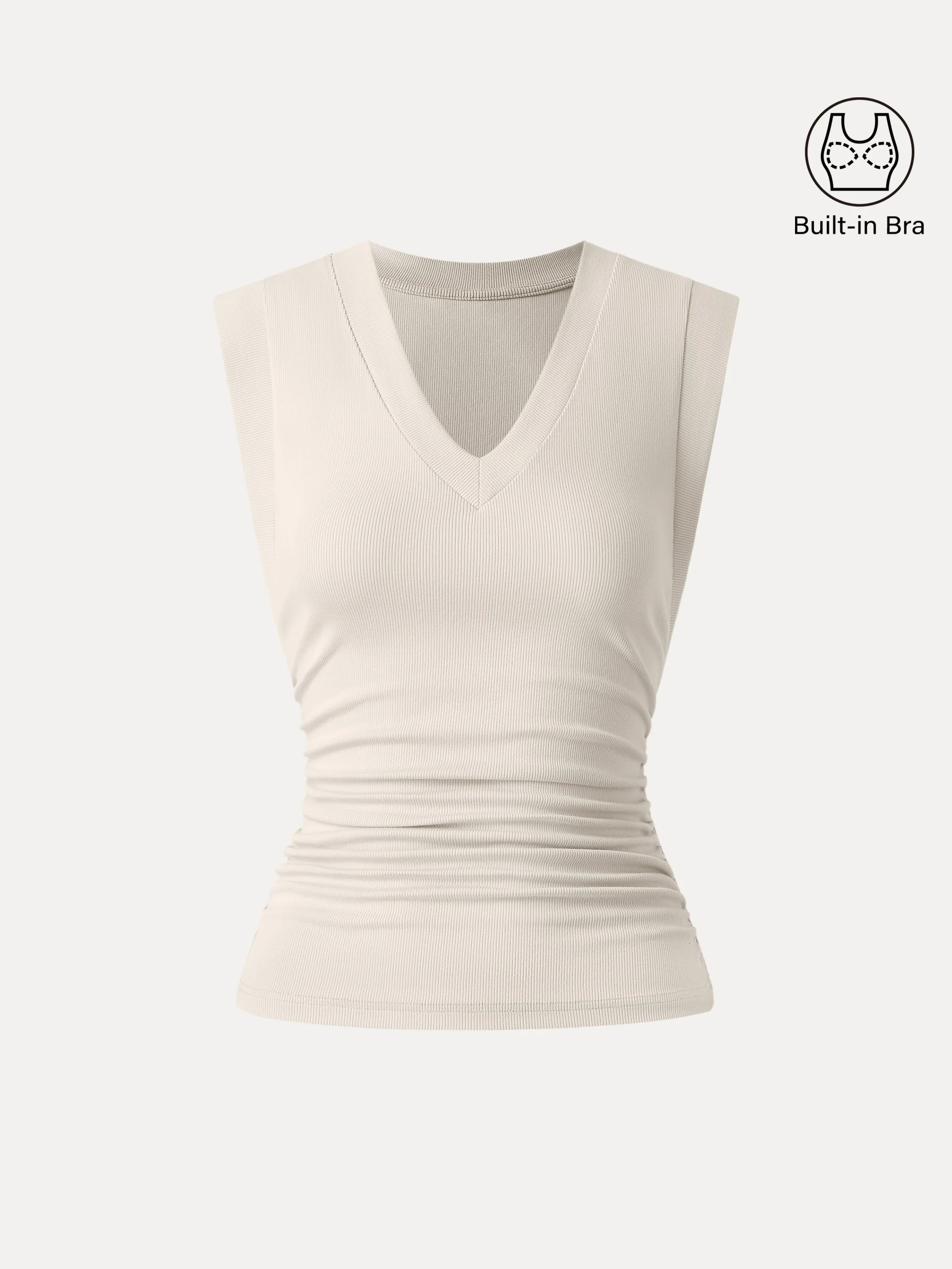 Stretch Cotton V-neck Side Ruched Muscle Bra Top - Image 17