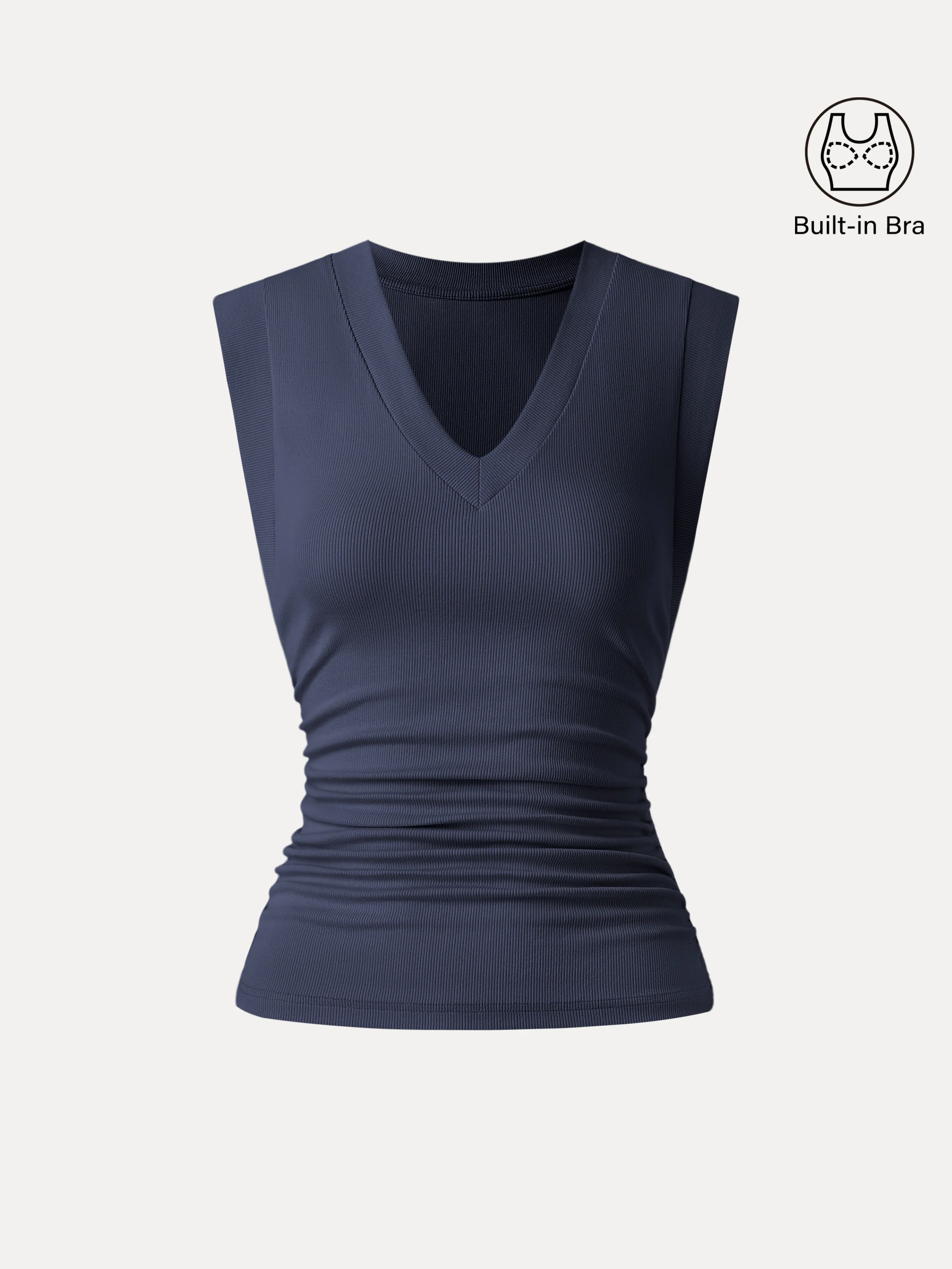 Stretch Cotton V-neck Side Ruched Muscle Bra Top - Image 19