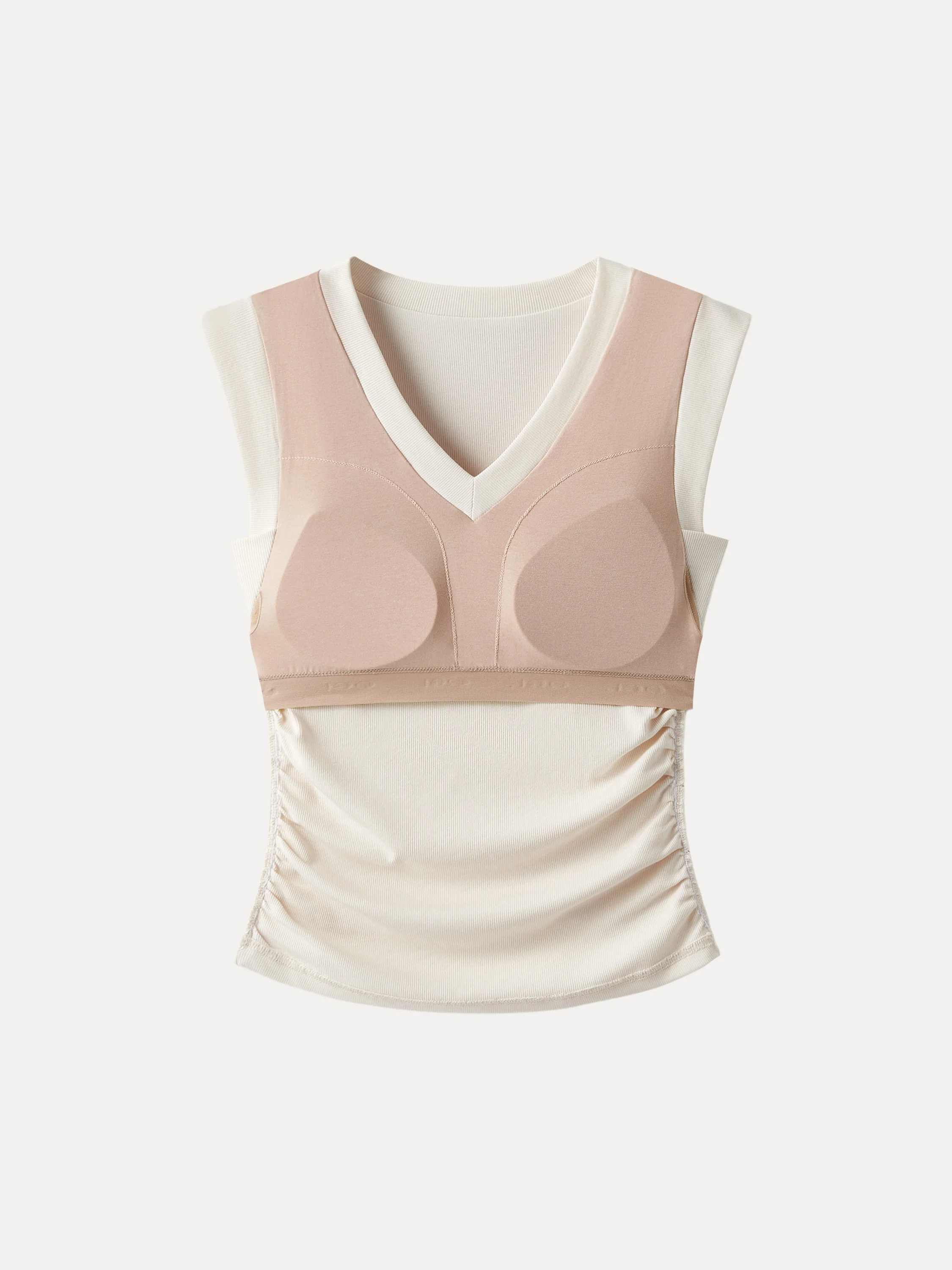 Stretch Cotton V-neck Side Ruched Muscle Bra Top - Image 20