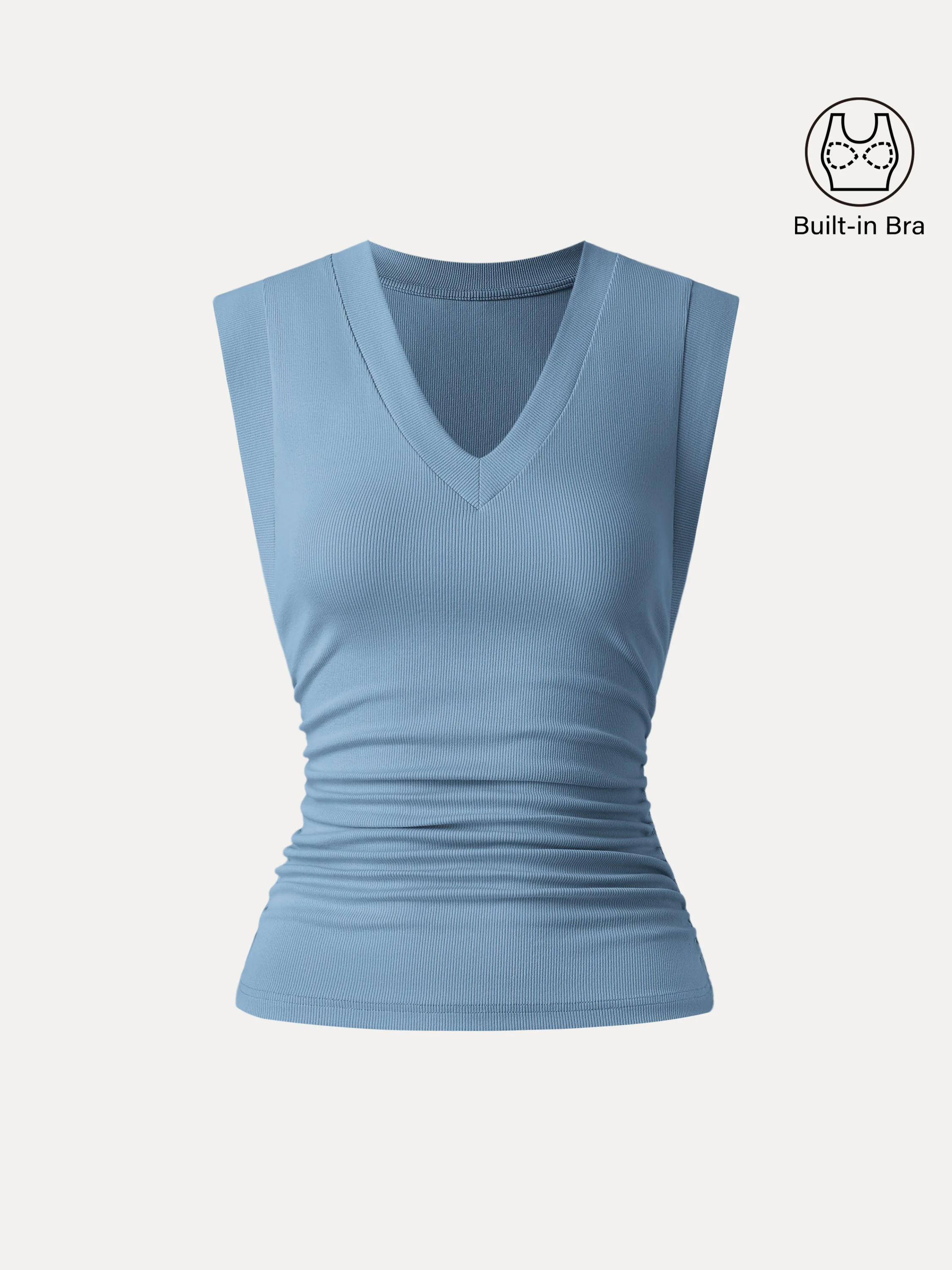 Stretch Cotton V-neck Side Ruched Muscle Bra Top - Image 9