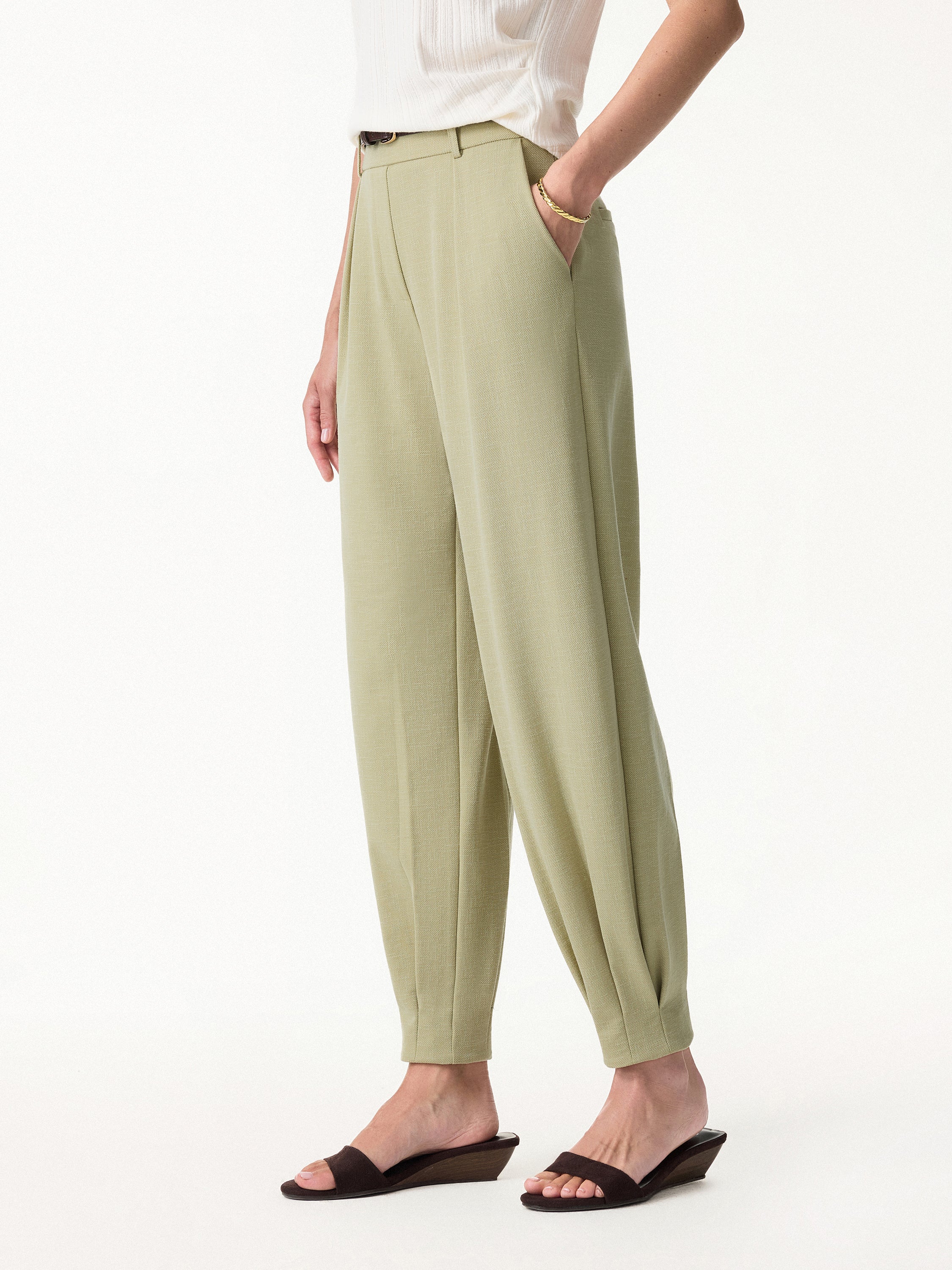 Stretch Linen-Like Wrinkle-Reisistant Tapered Pants - Image 11