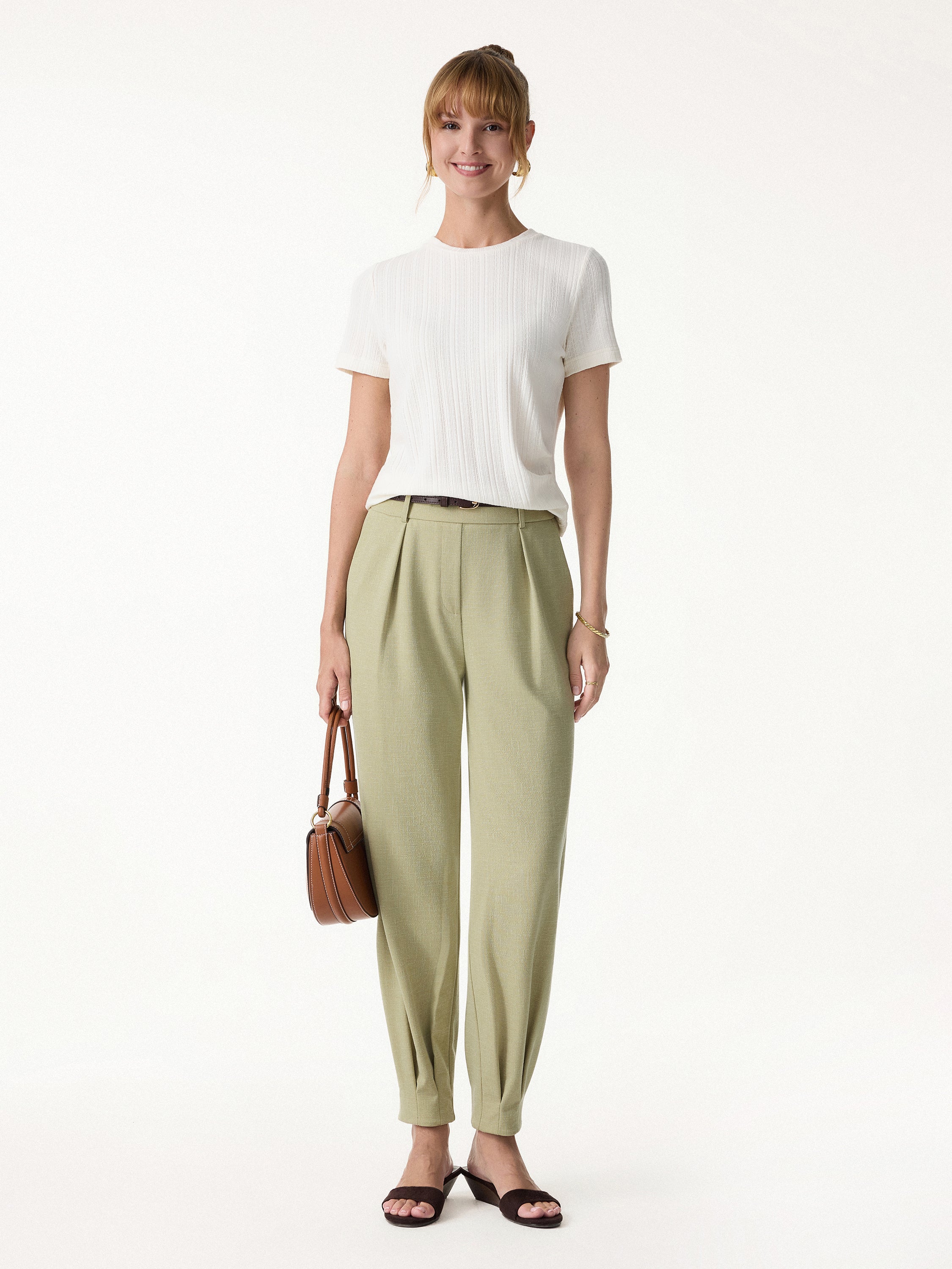 Stretch Linen-Like Wrinkle-Reisistant Tapered Pants - Image 3