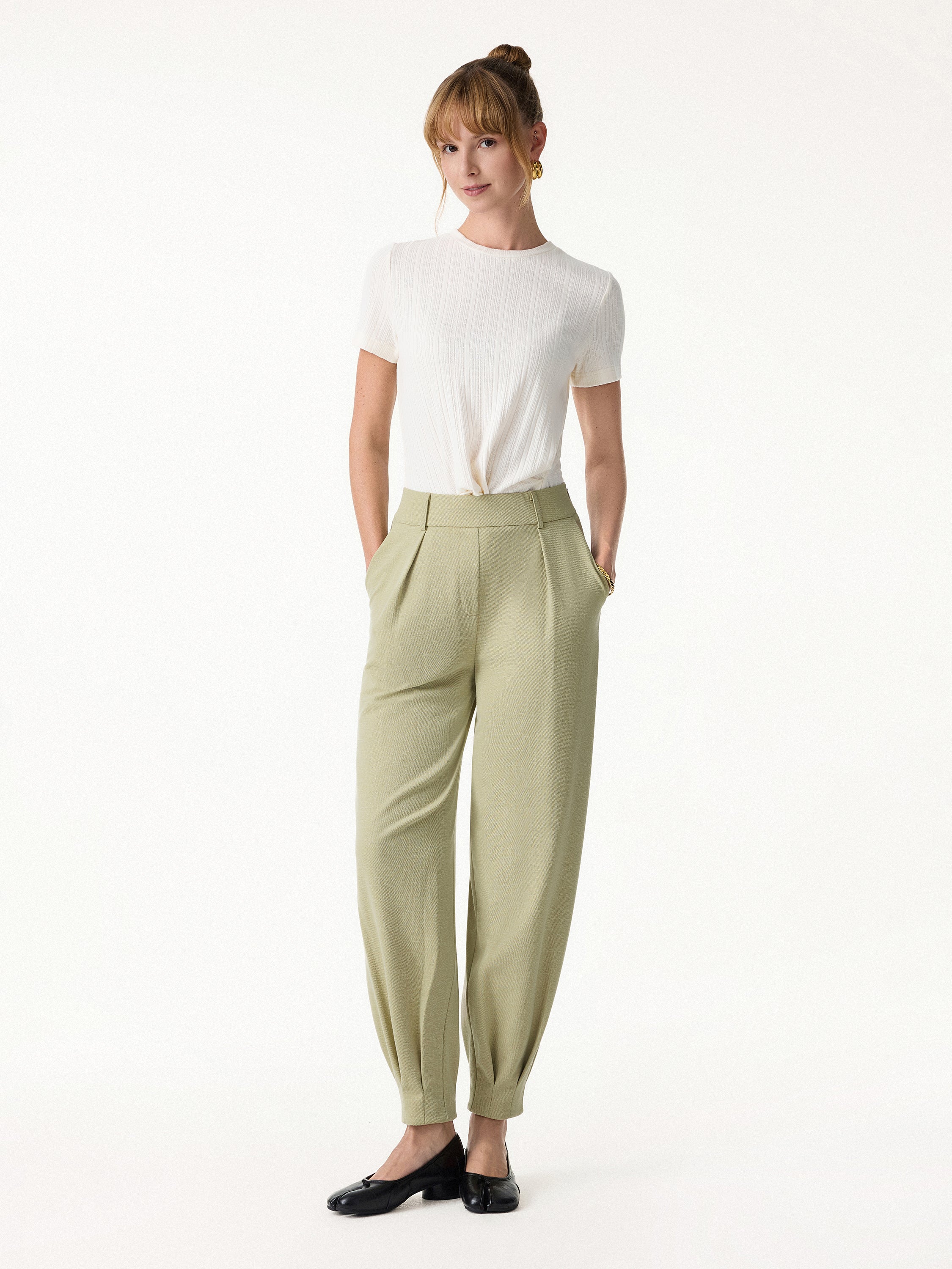 Stretch Linen-Like Wrinkle-Reisistant Tapered Pants - Image 4