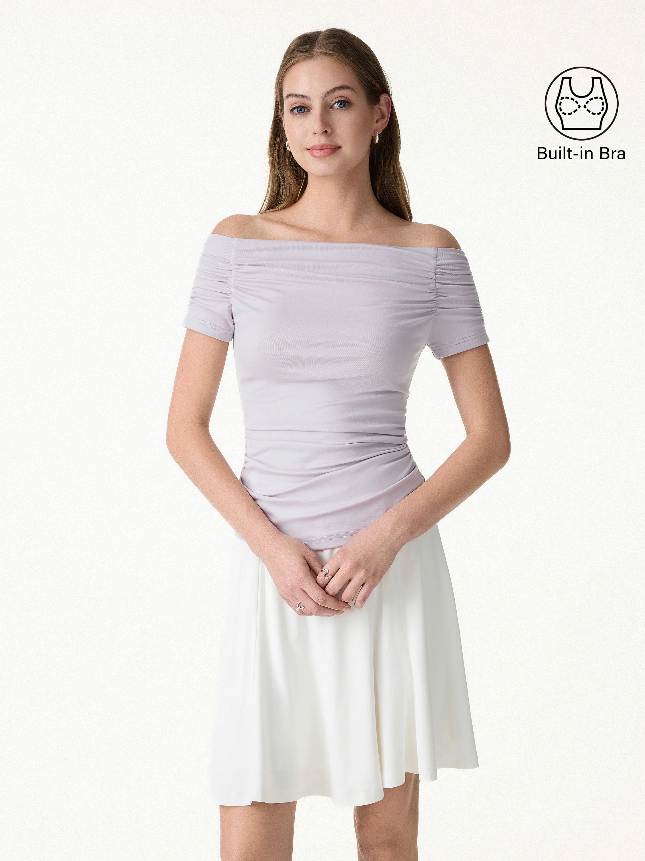 Stretch Lyocell Off-Shoulder Ruched Bra Top - Image 3