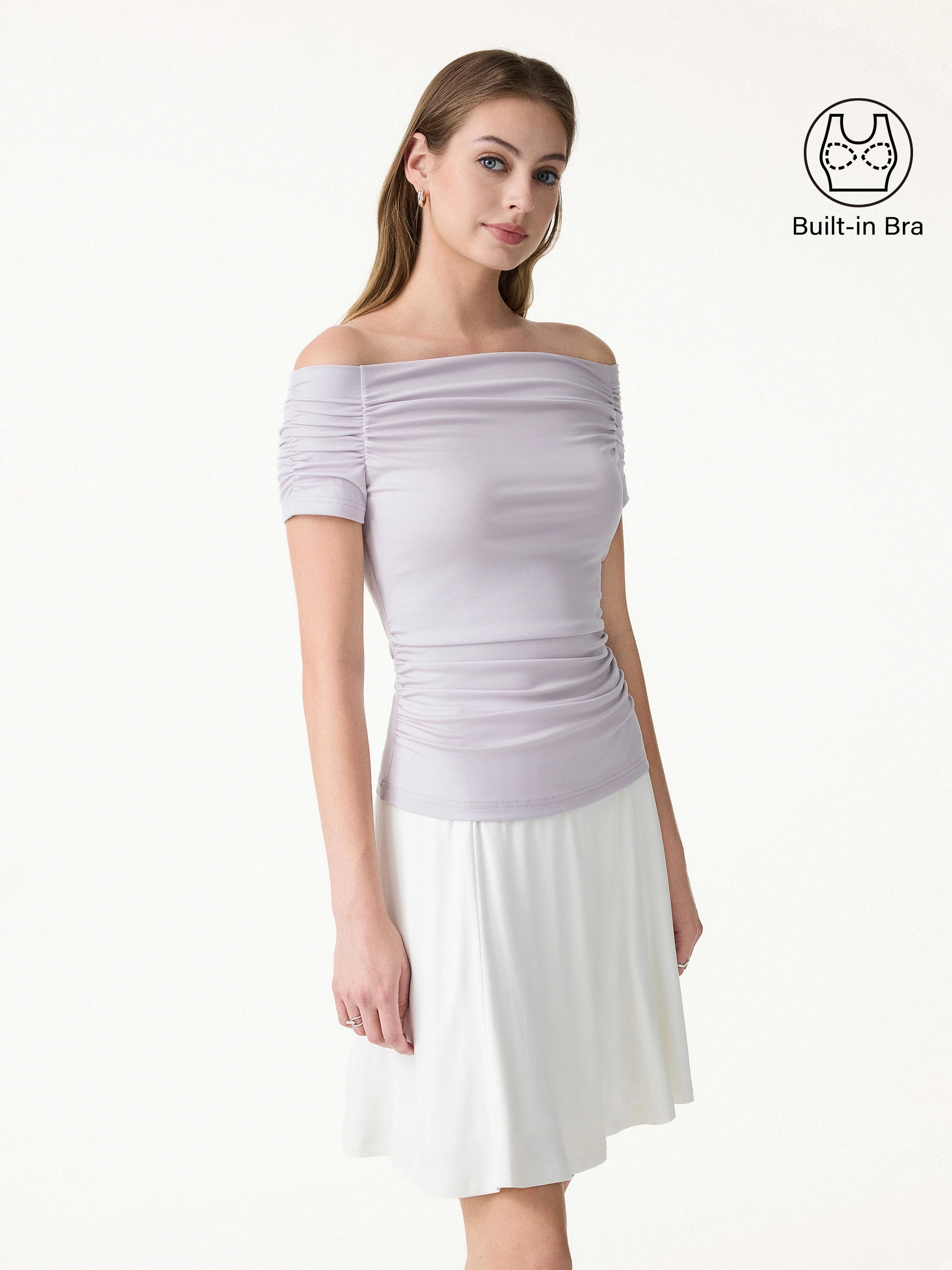 Stretch Lyocell Off-Shoulder Ruched Bra Top - Image 6
