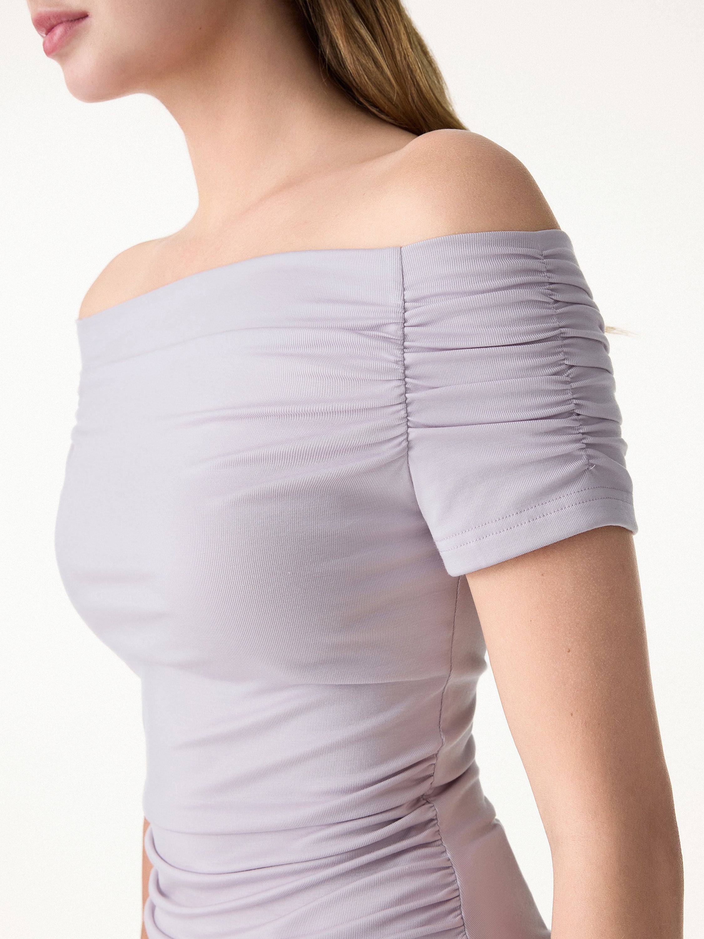 Stretch Lyocell Off-Shoulder Ruched Bra Top - Image 7